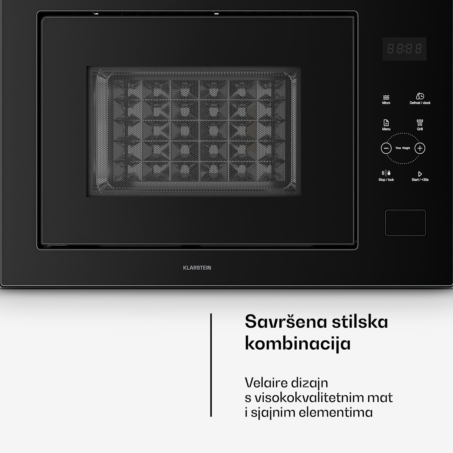 Ugradbena mikrovalna pećnica Velaire s roštiljem | Roštilj 1200 W | Mikrovalna pećnica 850 W | 60 cm Crna