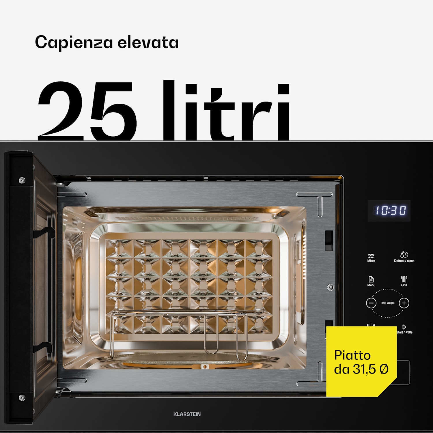 Velaire - Forno a microonde da incasso con grill | Grill: 1200 W | Microonde: 850 W | 60 cm Nero