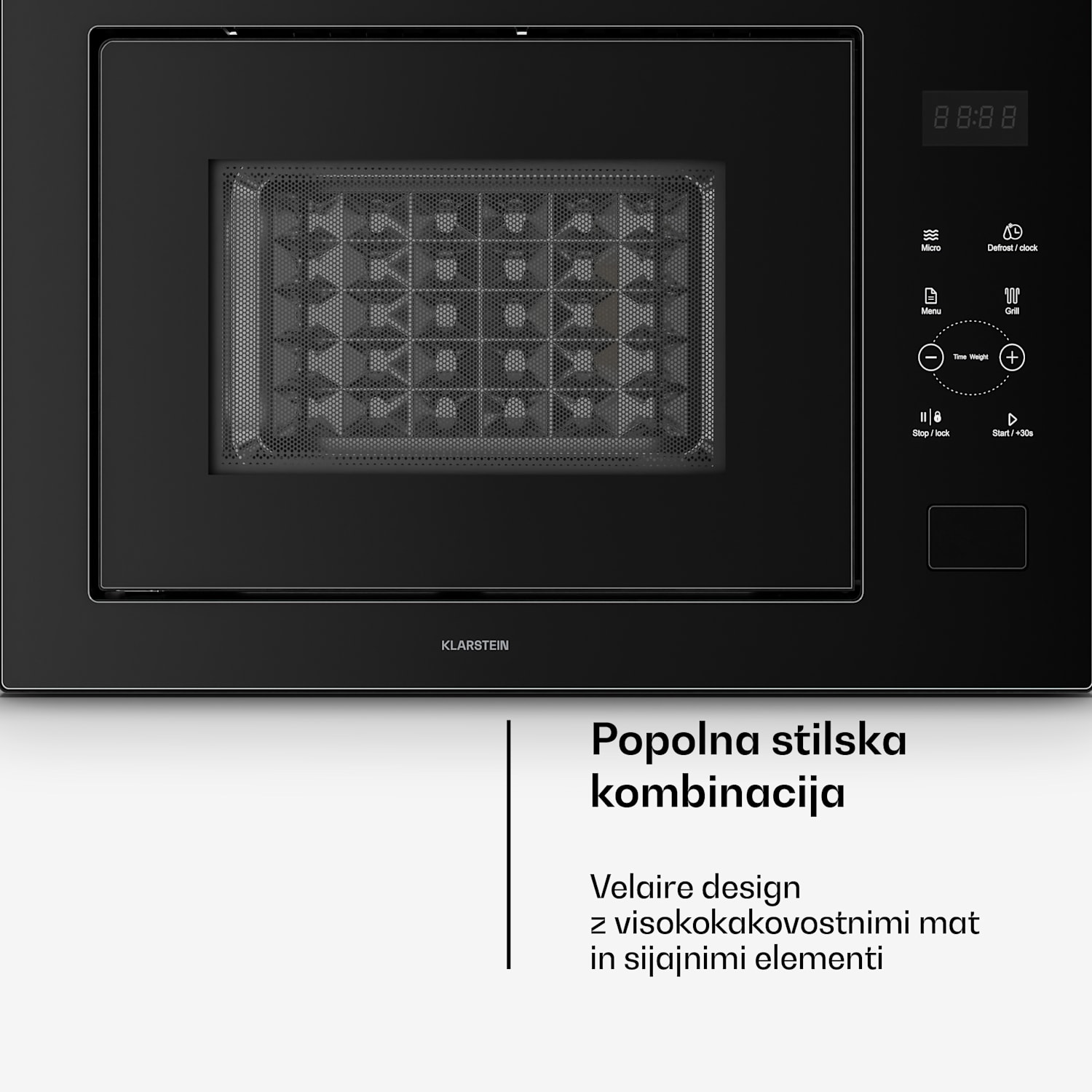 Velaire vgradna mikrovalovna pečica z žarom | žar 1200 W | mikrovalovna pečica 850 W | 60 cm Črna