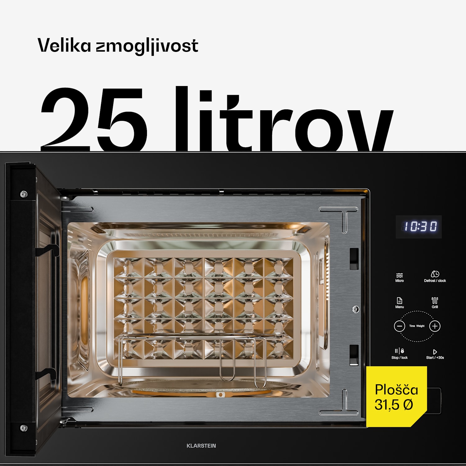 Velaire vgradna mikrovalovna pečica z žarom | žar 1200 W | mikrovalovna pečica 850 W | 60 cm Črna