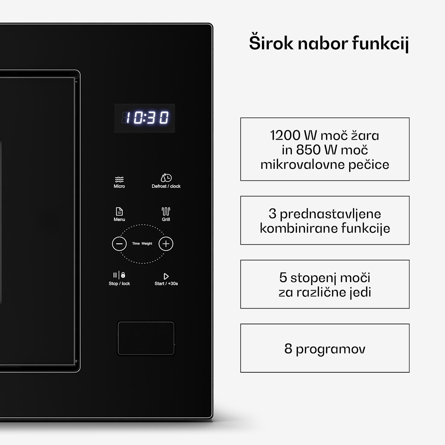 Velaire vgradna mikrovalovna pečica z žarom | žar 1200 W | mikrovalovna pečica 850 W | 60 cm Črna