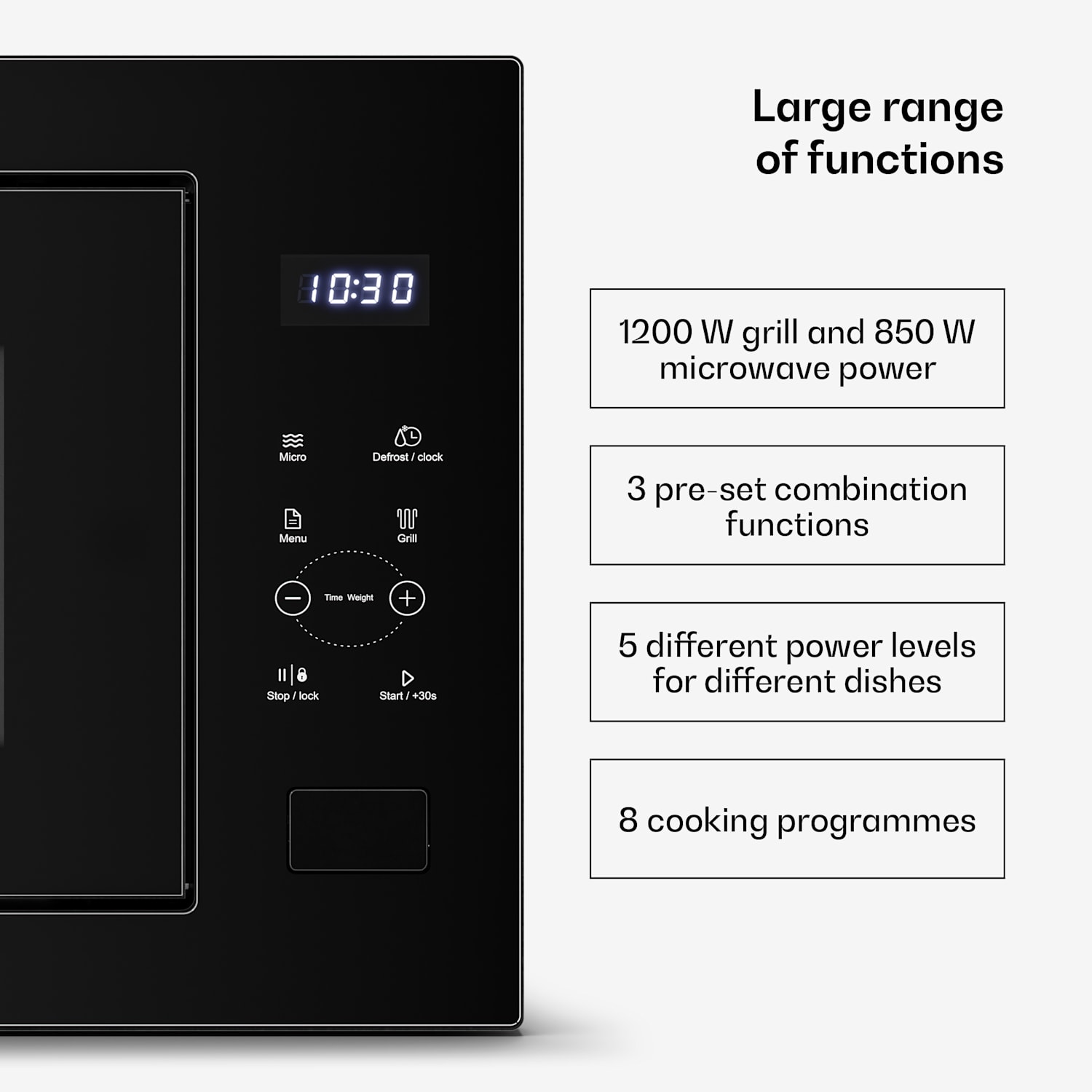 Velaire sisäänrakennettava mikroaaltouuni grillillä | 1200 W grilli | 850 W mikroaaltouuni | 60 cm Musta