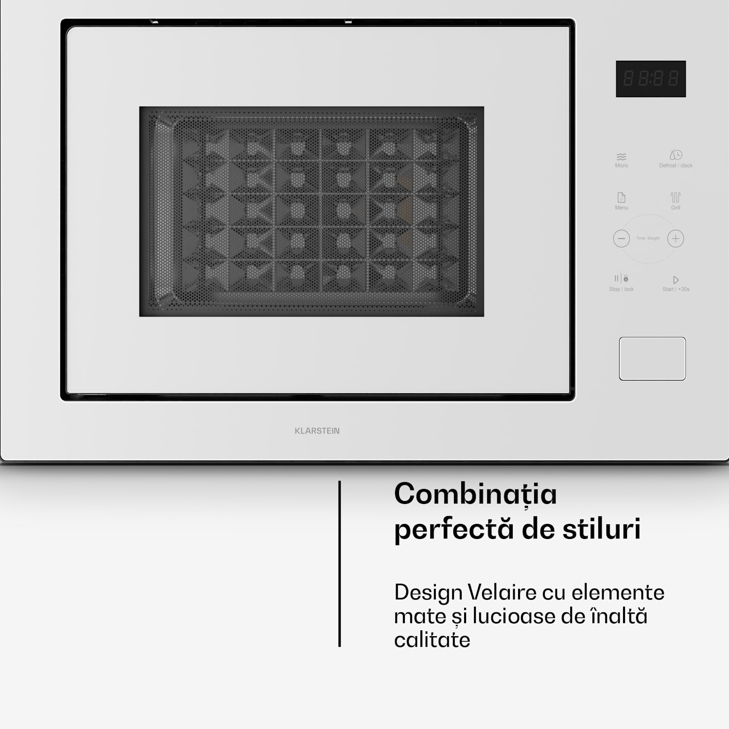 Velaire cuptor cu microunde încorporabil cu grătar | Grătar 1200 W | Cuptor cu microunde 850 W | 60 cm Alb