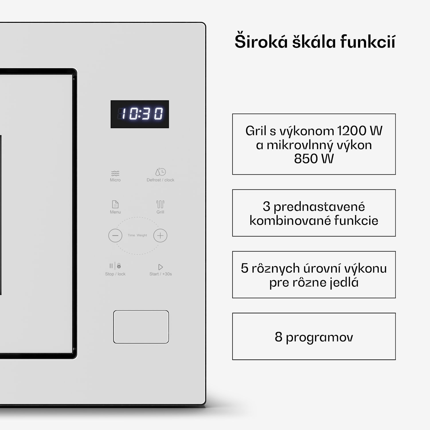 Velaire vstavaná mikrovlnná rúra s grilom | 1200 W gril | 850 W mikrovlnná rúra | 60 cm Biela