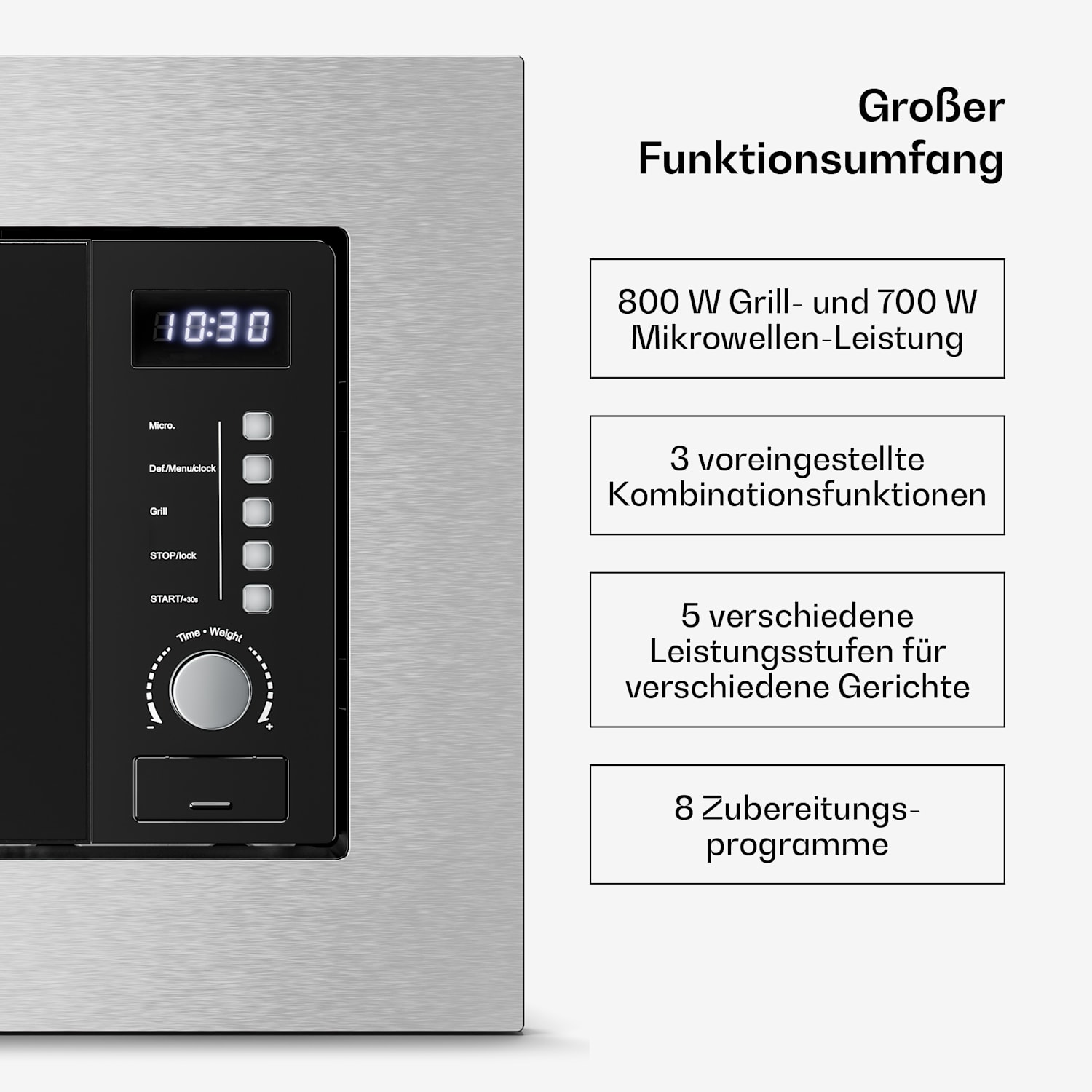 Verosteel - Forno a microonde da incasso con grill | Grill: 800 W | Microonde: 700 W | 60 cm Acciaio inox