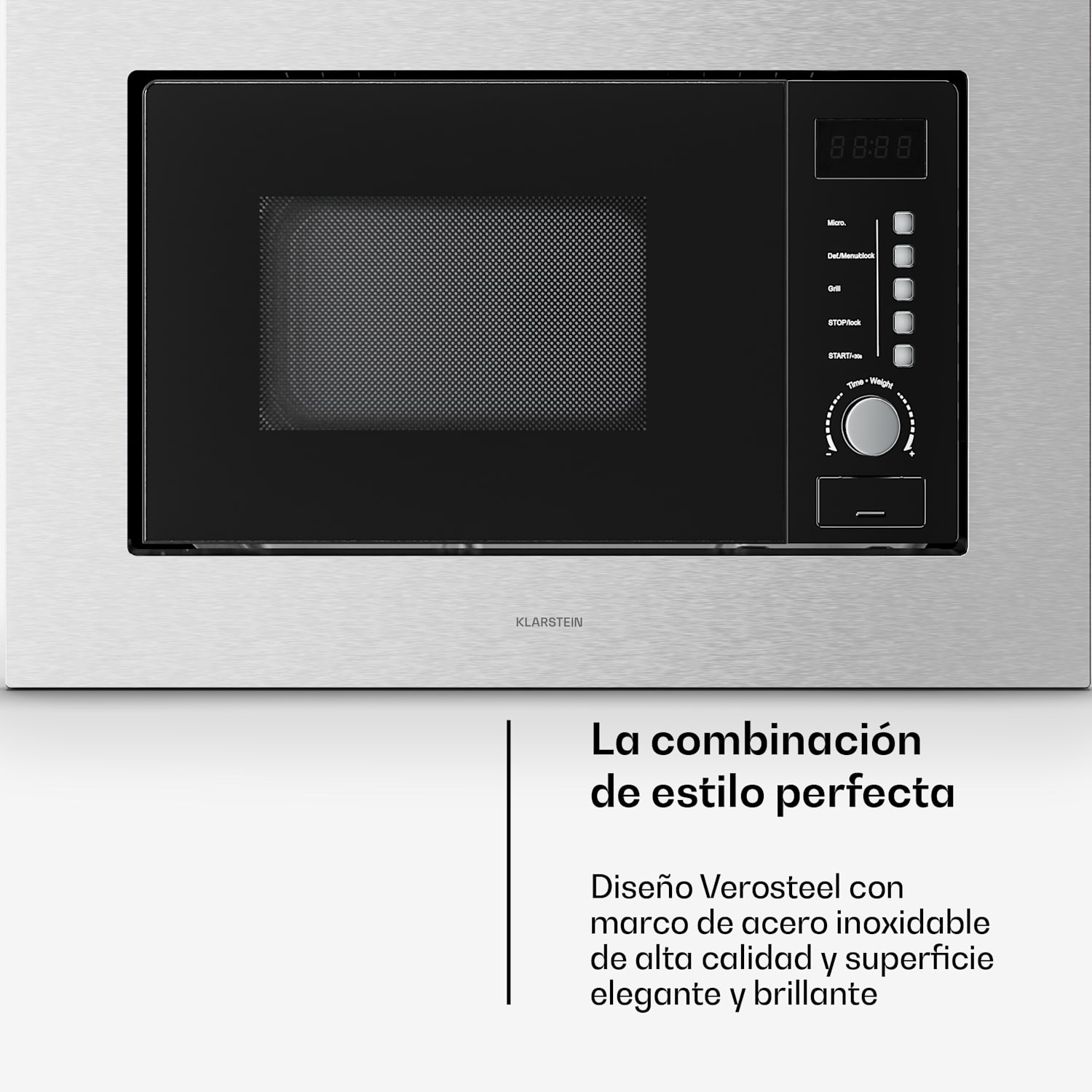 Verosteel microondas empotrable con grill | 800 W grill | 700 W microondas | 60 cm Acero Inoxidable