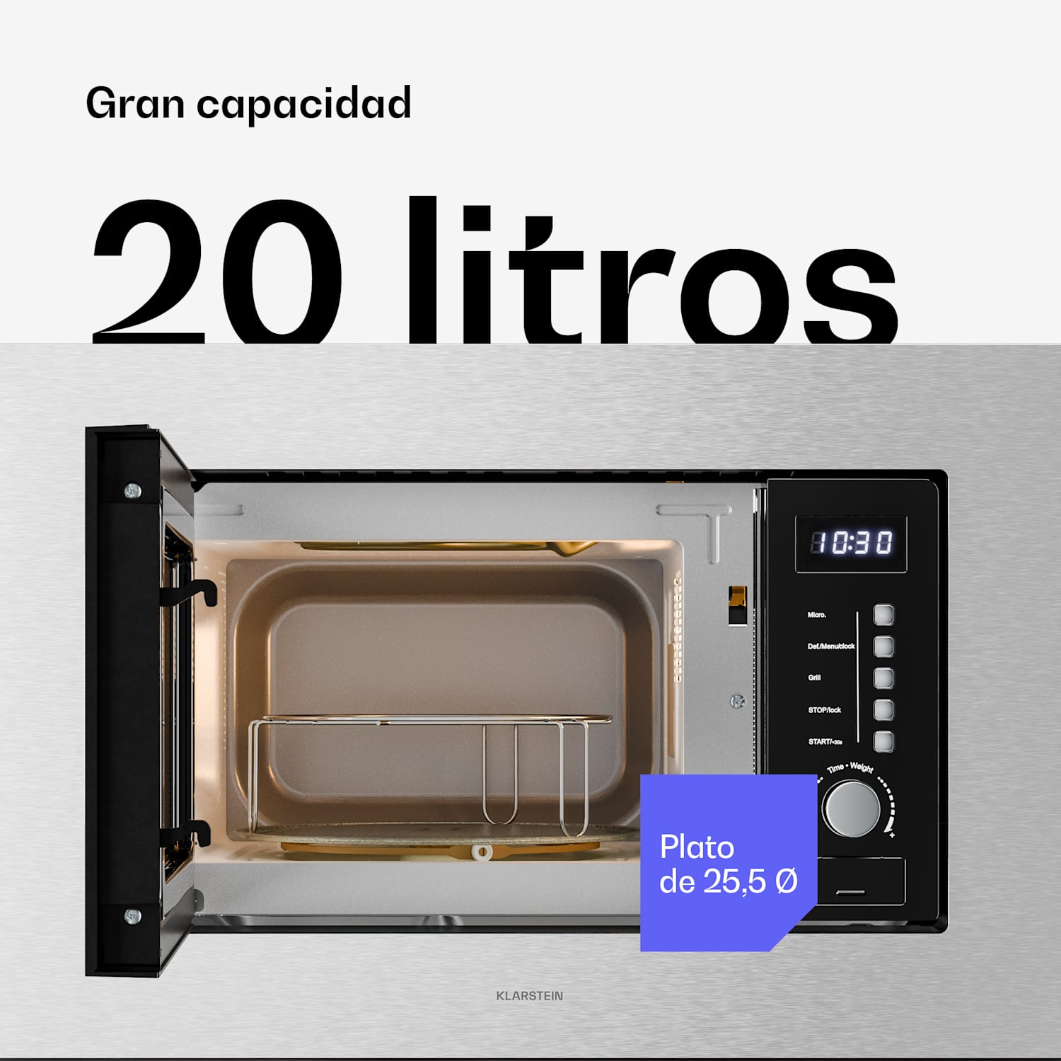 Verosteel microondas empotrable con grill | 800 W grill | 700 W microondas | 60 cm Acero Inoxidable