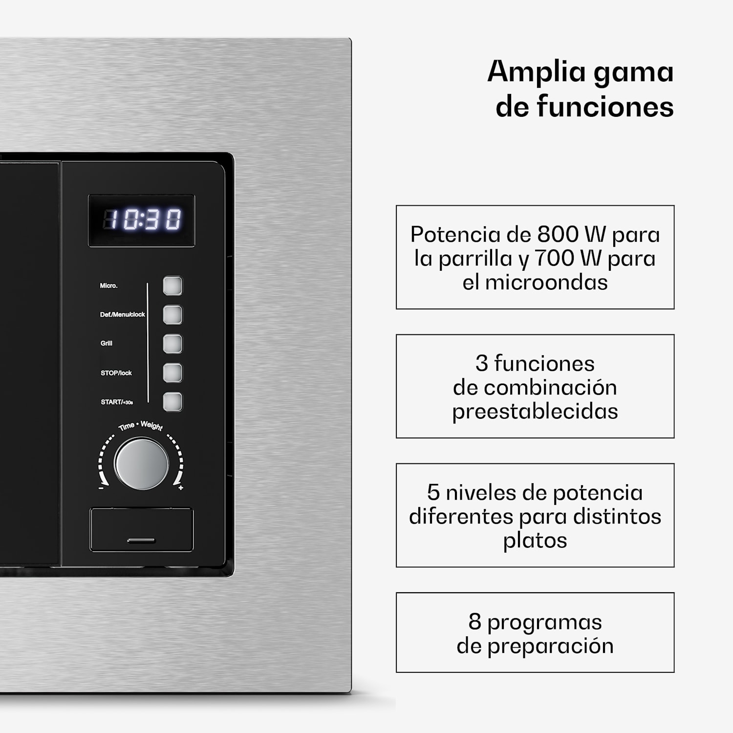 Verosteel microondas empotrable con grill | 800 W grill | 700 W microondas | 60 cm Acero Inoxidable