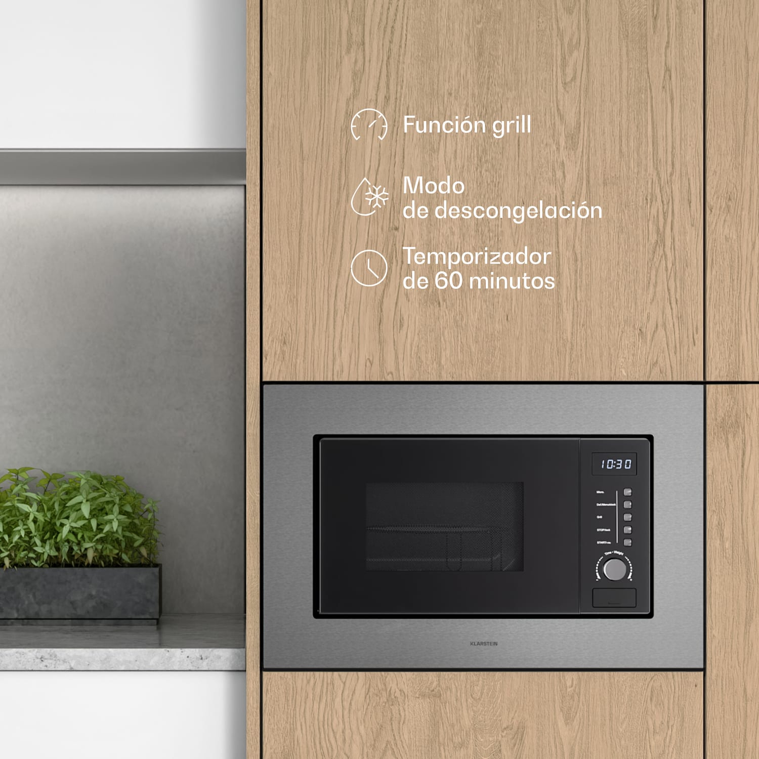 Verosteel microondas empotrable con grill | 800 W grill | 700 W microondas | 60 cm Acero Inoxidable