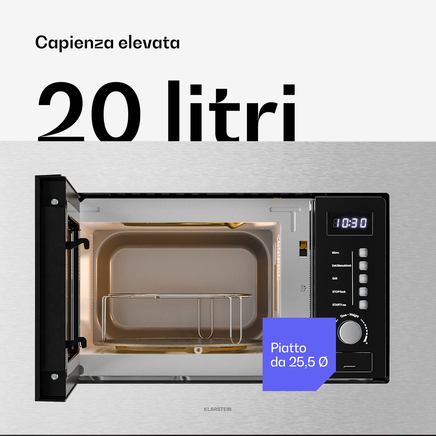 Verosteel - Forno a microonde da incasso con grill | Grill: 800 W | Microonde: 700 W | 60 cm Acciaio inox