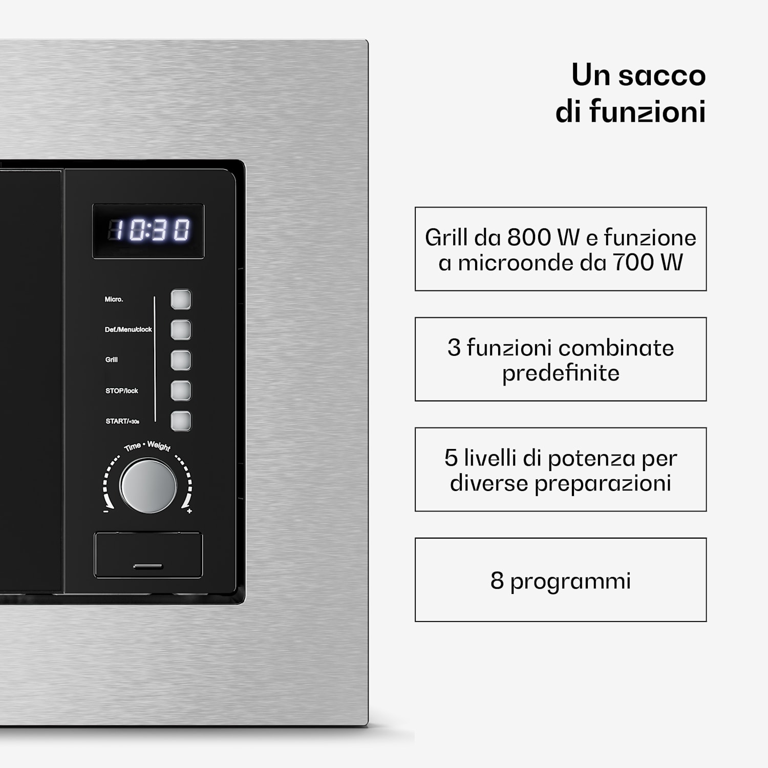 Verosteel - Forno a microonde da incasso con grill | Grill: 800 W | Microonde: 700 W | 60 cm Acciaio inox