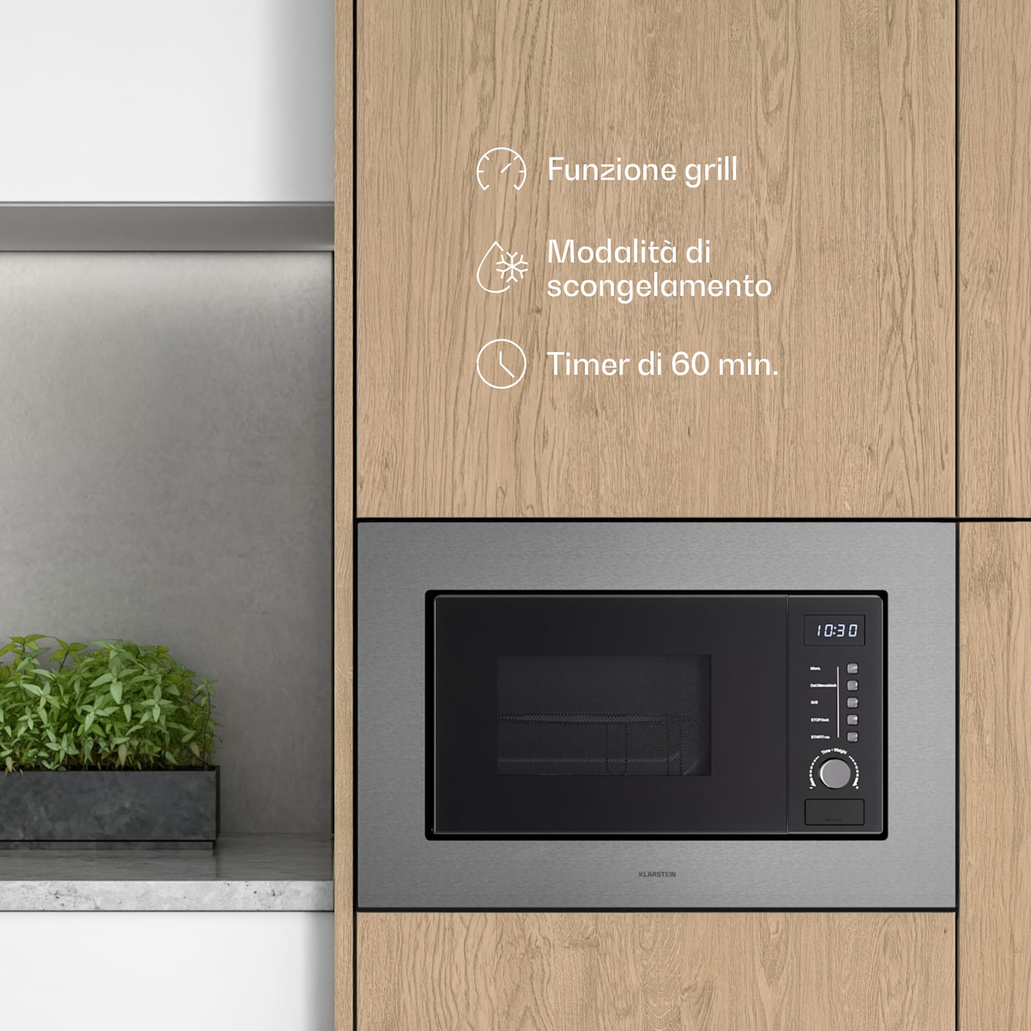 Verosteel - Forno a microonde da incasso con grill | Grill: 800 W | Microonde: 700 W | 60 cm Acciaio inox