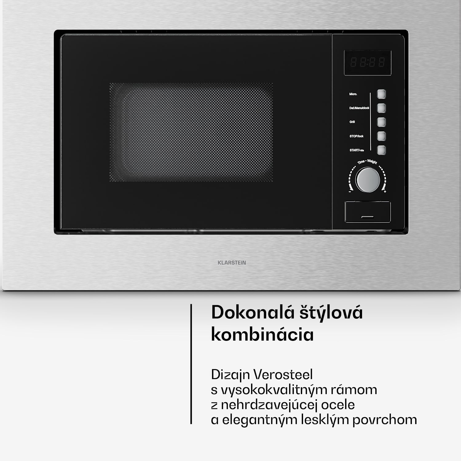 Verosteel vstavaná mikrovlnná rúra s grilom | 800 W gril | 700 W mikrovlnná rúra | 60 cm Nehrdzavejúca oceľ