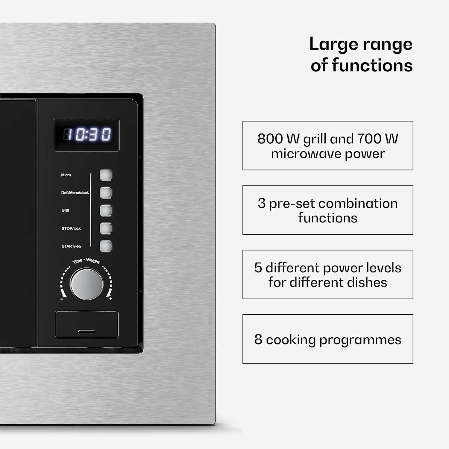 Verosteel upotettava mikroaaltouuni grillillä | 800 W grilli | 700 W mikroaaltouuni | 60 cm Ruostumaton Teräs