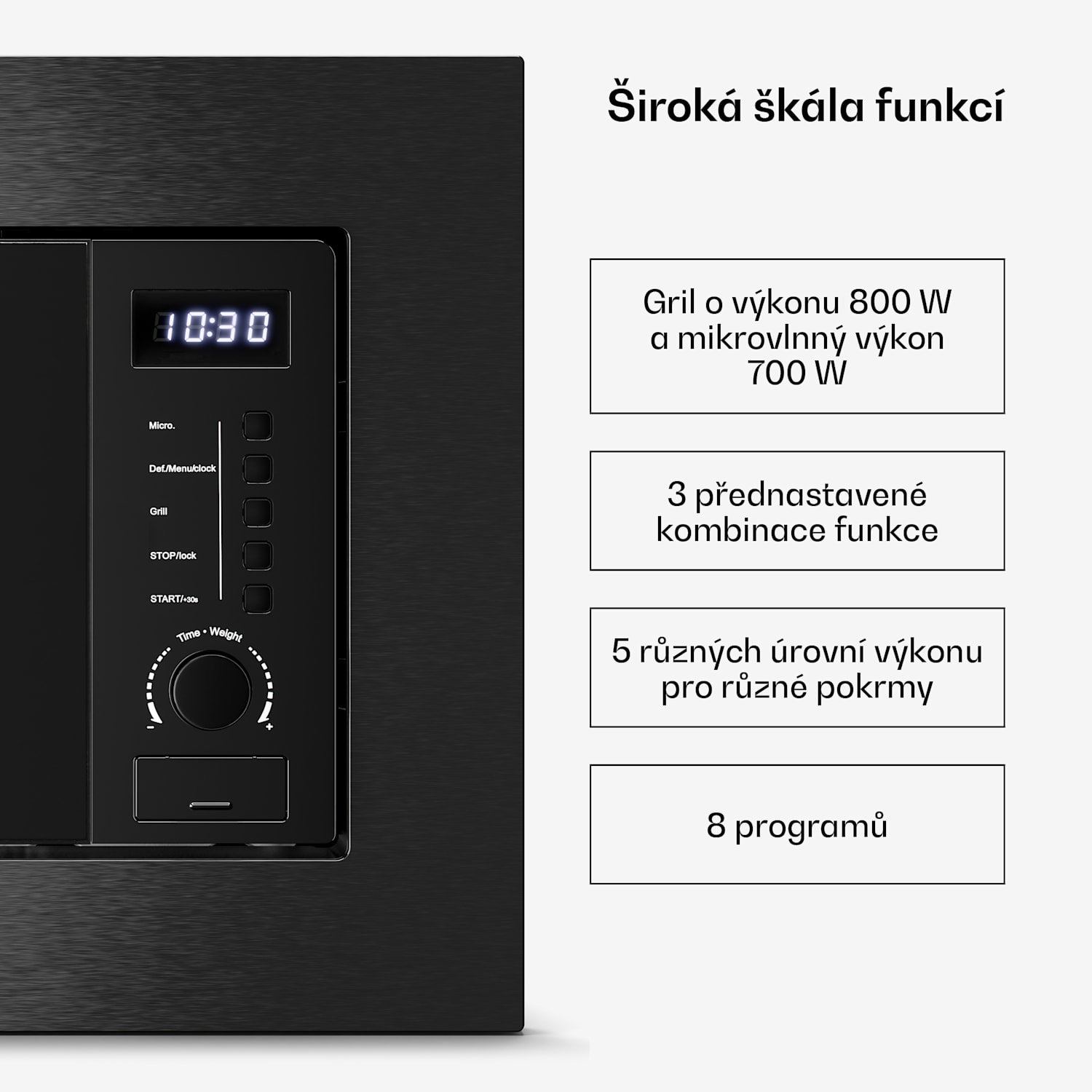 Vestavná mikrovlnná trouba Verosteel s grilem | 800 W gril | 700 W mikrovlnná trouba | 60 cm Černá