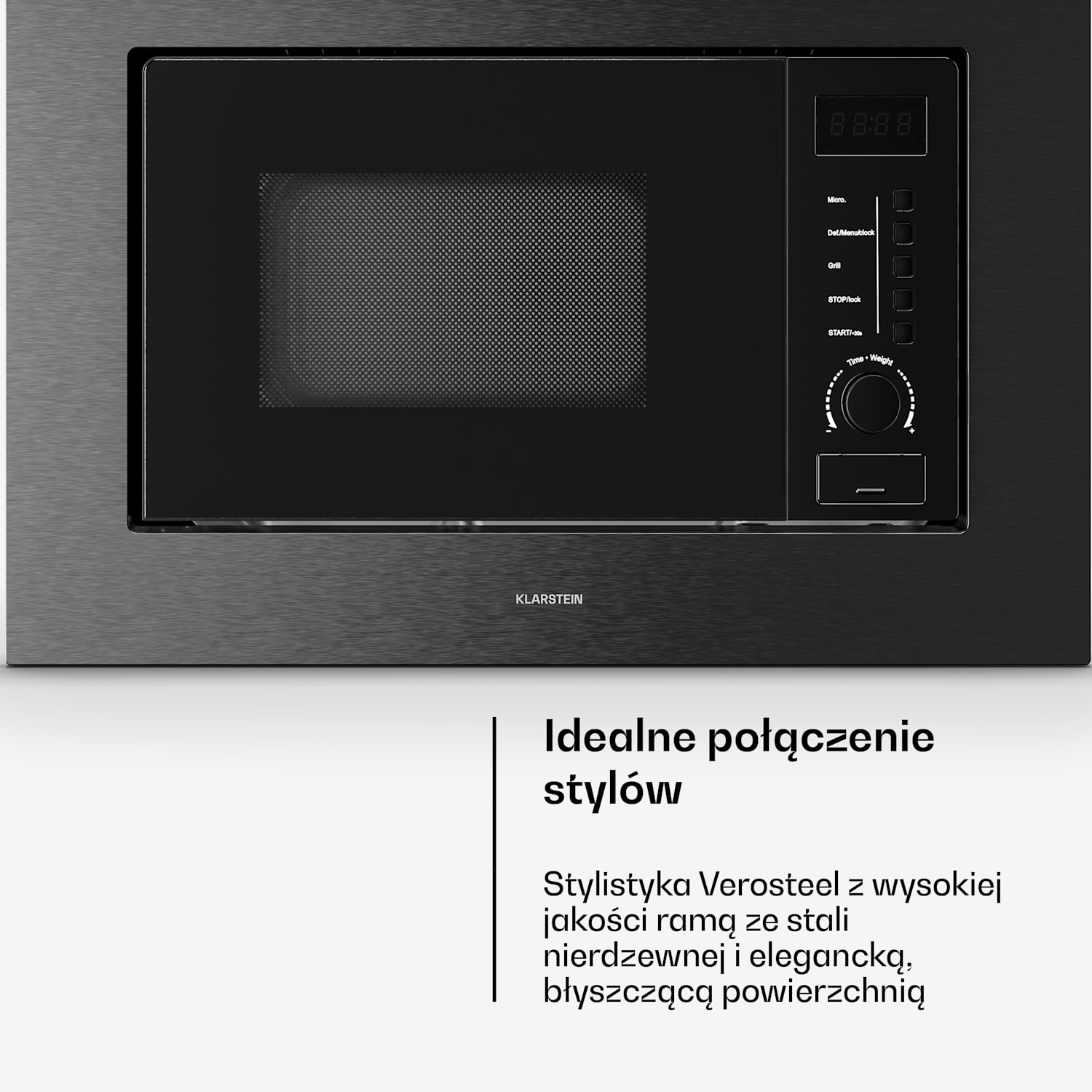 Kuchenka mikrofalowa do zabudowy Verosteel z grillem | Grill 800 W | Kuchenka mikrofalowa 700 W | 60 cm  Czarny