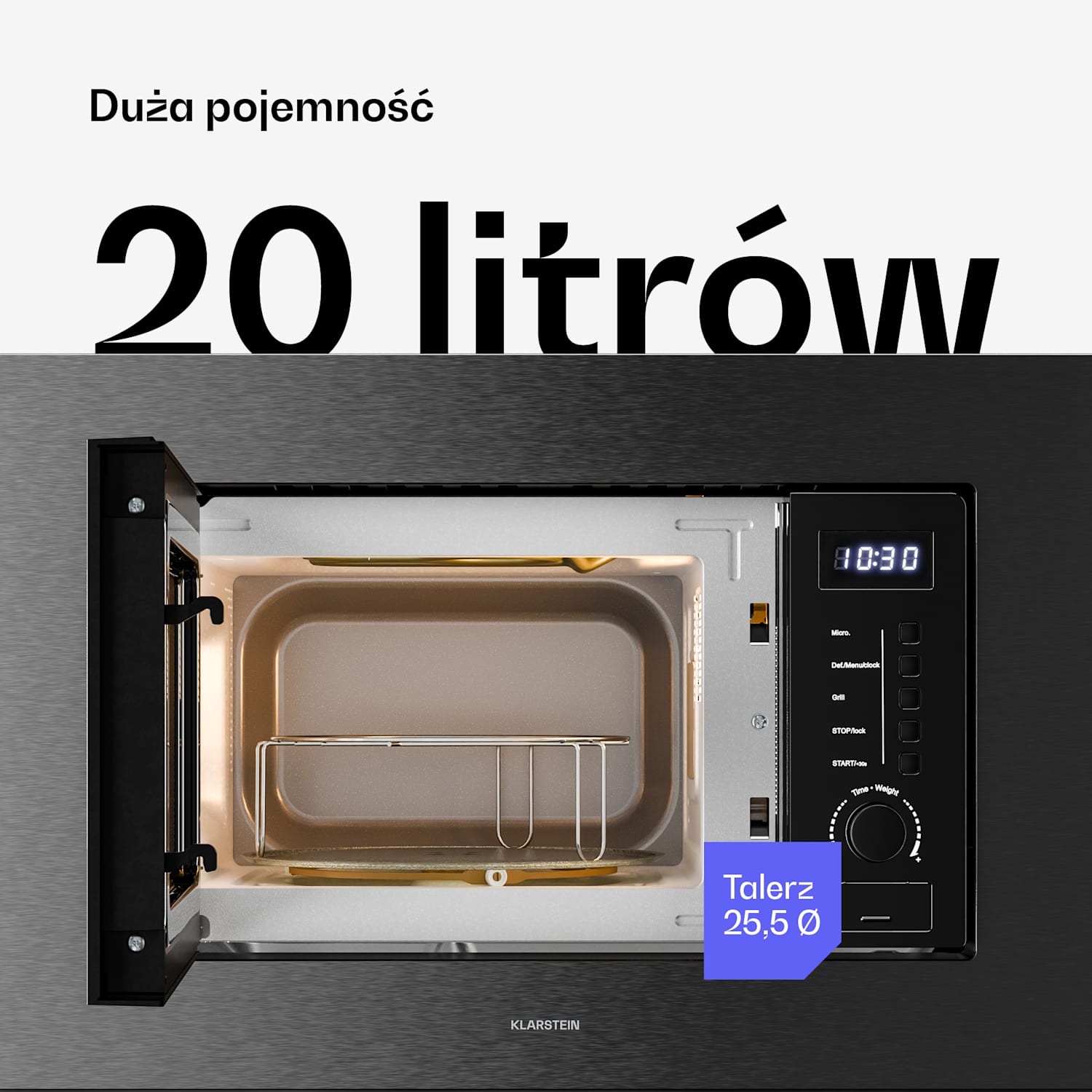 Kuchenka mikrofalowa do zabudowy Verosteel z grillem | Grill 800 W | Kuchenka mikrofalowa 700 W | 60 cm  Czarny