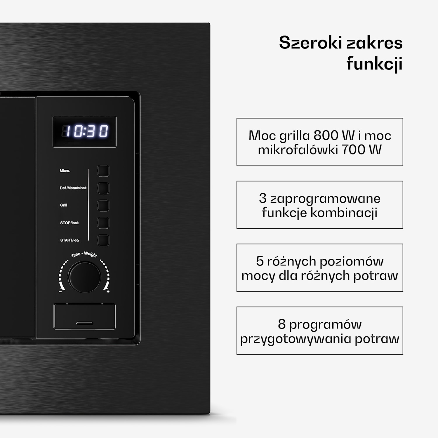 Kuchenka mikrofalowa do zabudowy Verosteel z grillem | Grill 800 W | Kuchenka mikrofalowa 700 W | 60 cm  Czarny