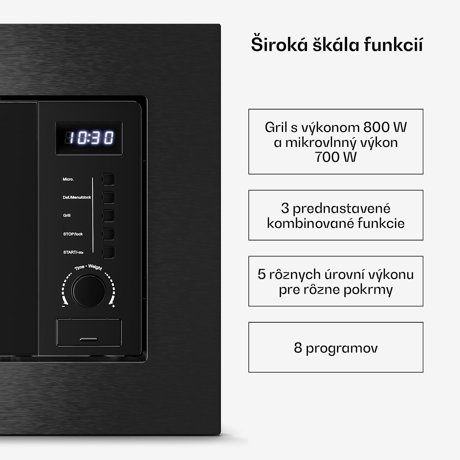 Verosteel vstavaná mikrovlnná rúra s grilom | 800 W gril | 700 W mikrovlnná rúra | 60 cm Čierna