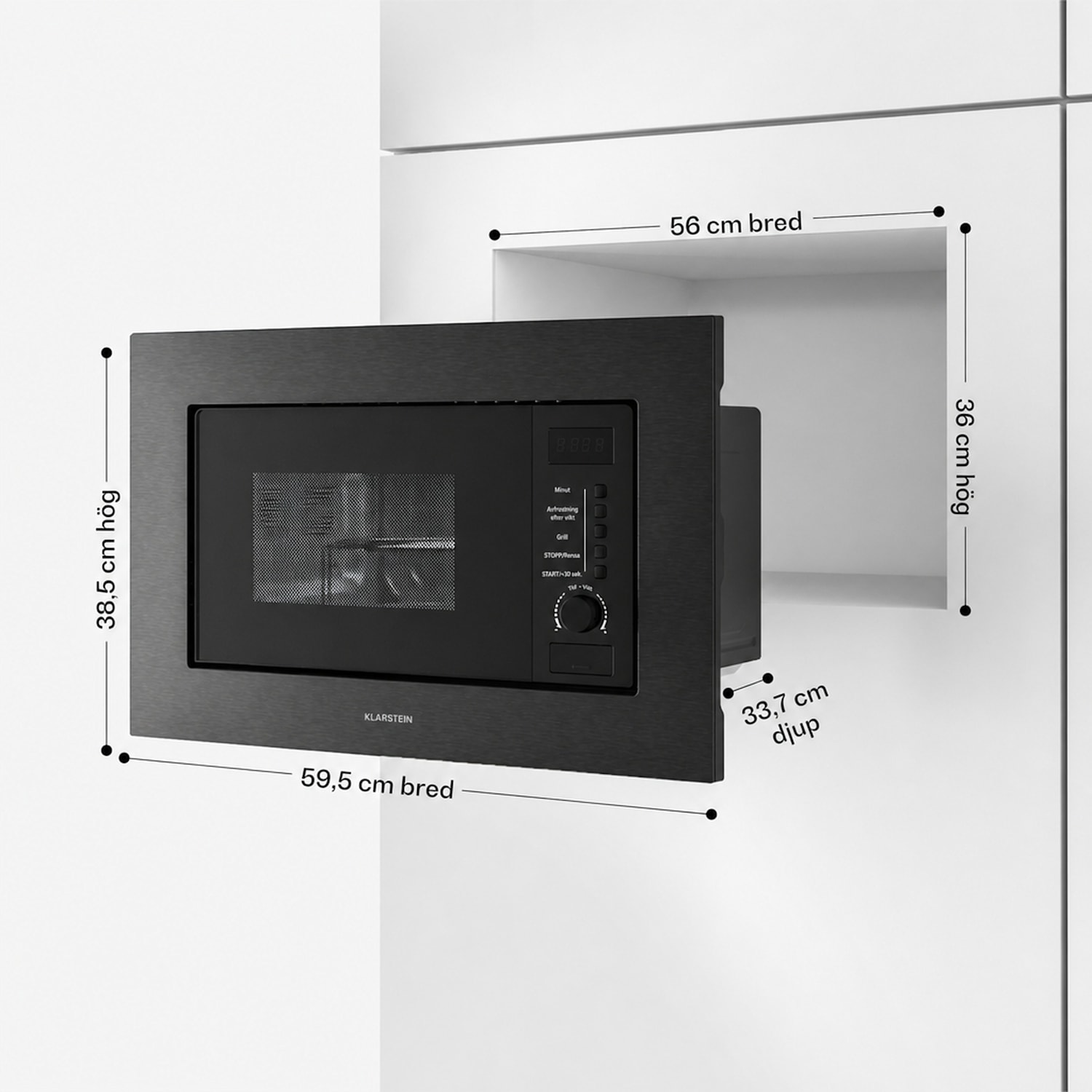 Verosteel inbyggnadsmikrovågsugn med grill | 800 W grill | 700 W mikrovågsugn | 60 cm Svart