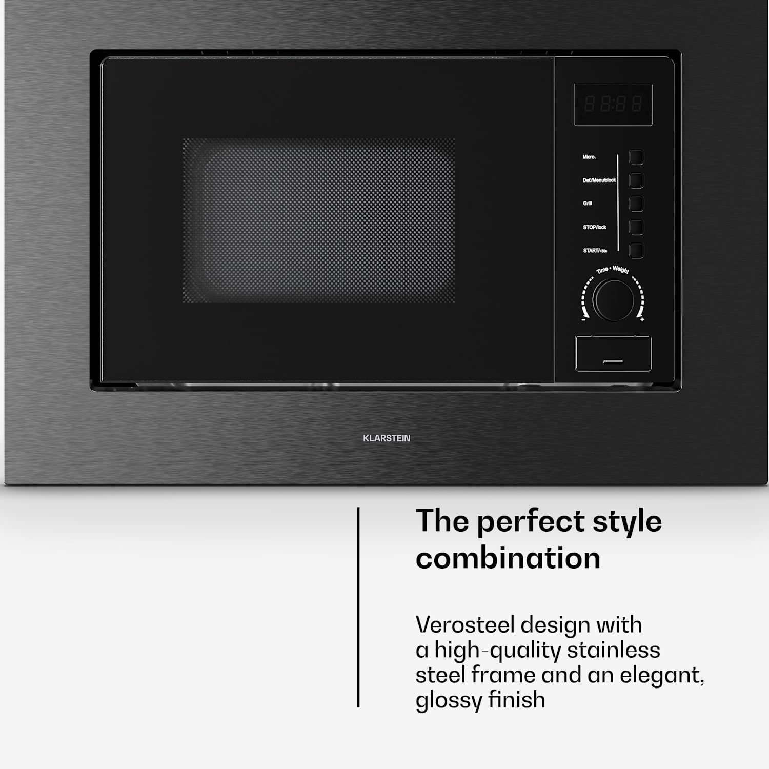 Verosteel inbouw magnetron met grill | 800 W grill | 700 W magnetron | 60 cm Zwart