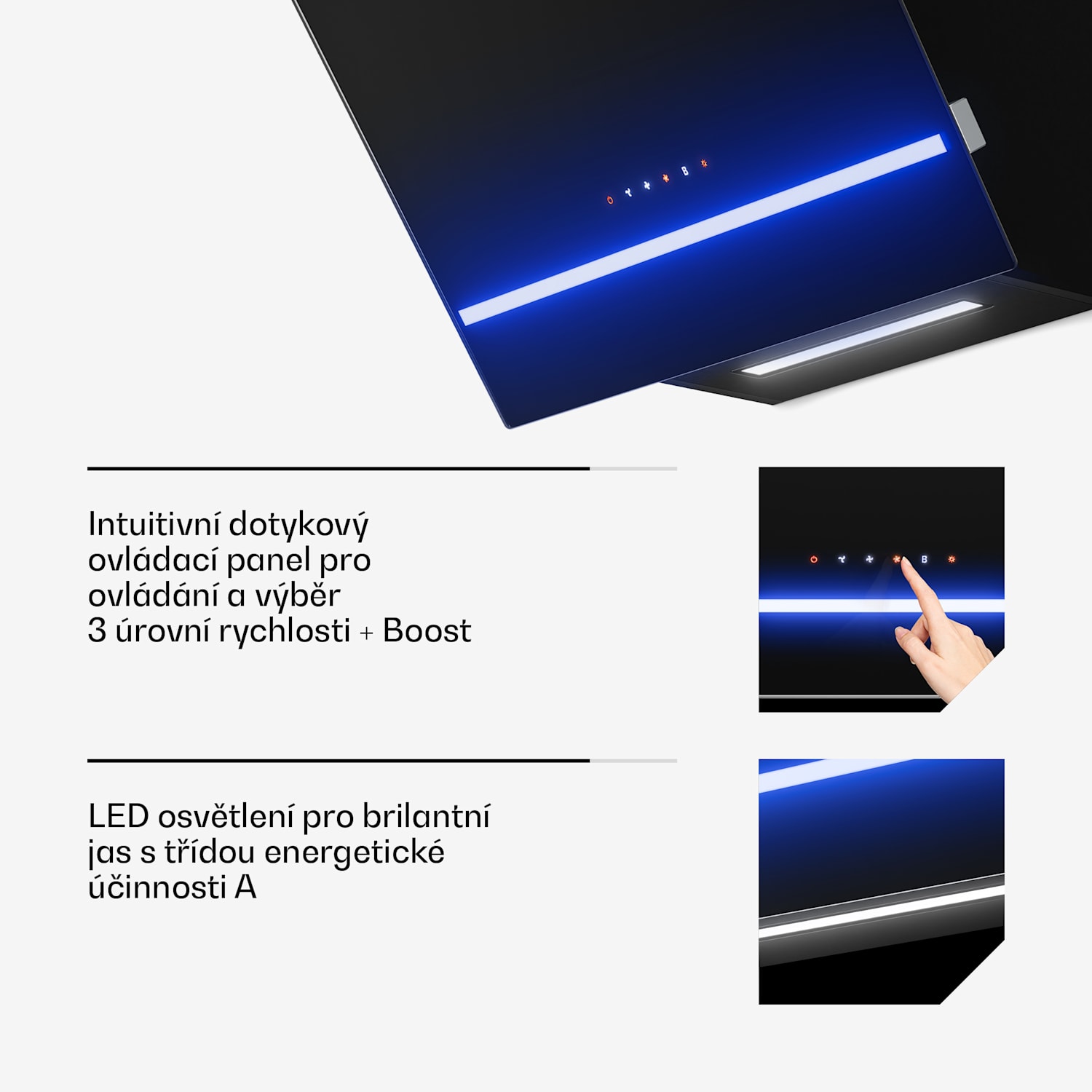 Šikmý odsavač par Illuminosa | Režim odtahu a recirkulace | Minimalistický | 818 m³/h | 60 cm 60 cm