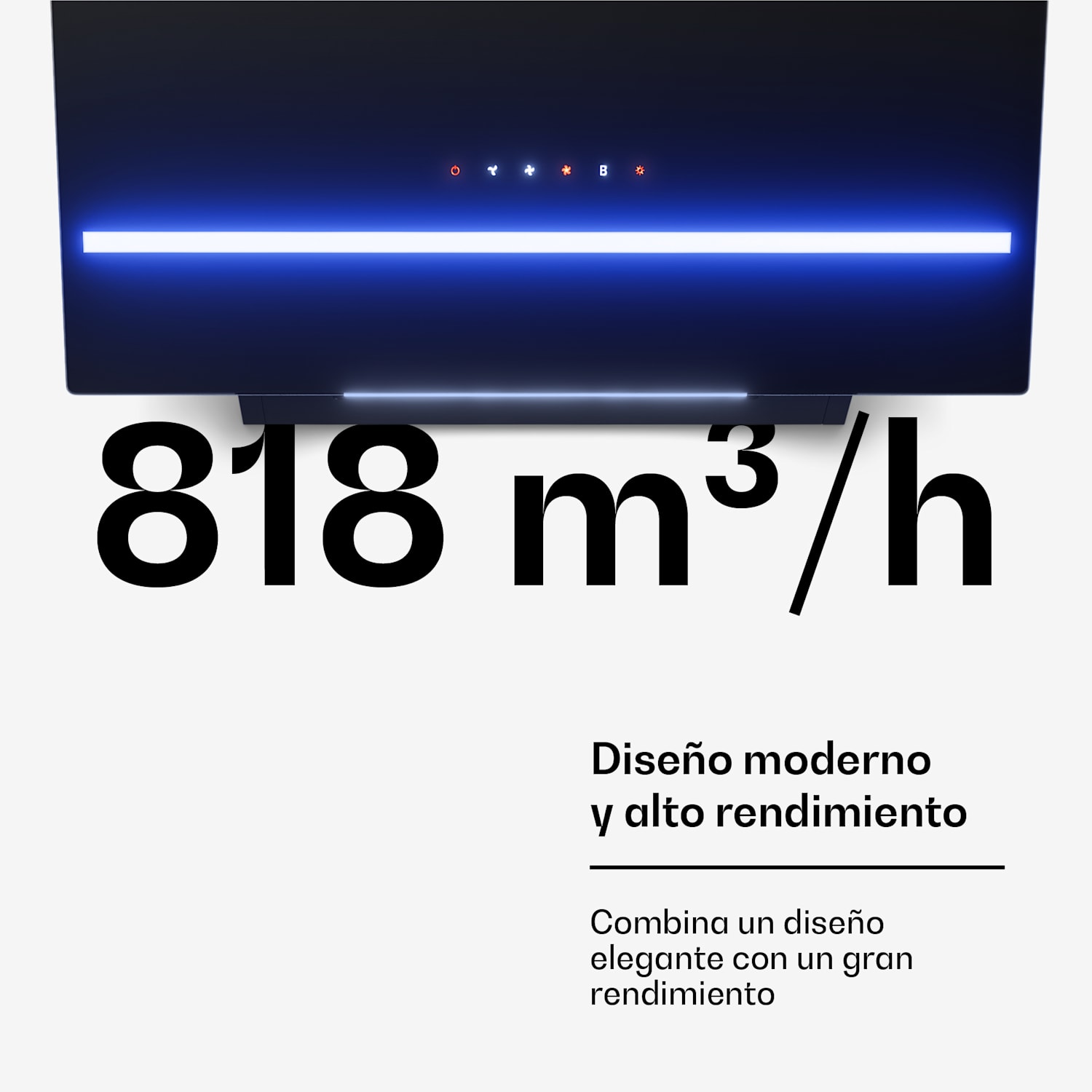 Campana extractora Illuminosa sin tapa | Modo extracción y recirculación | Minimalista | 818 m³/h | 60 cm 60 cm