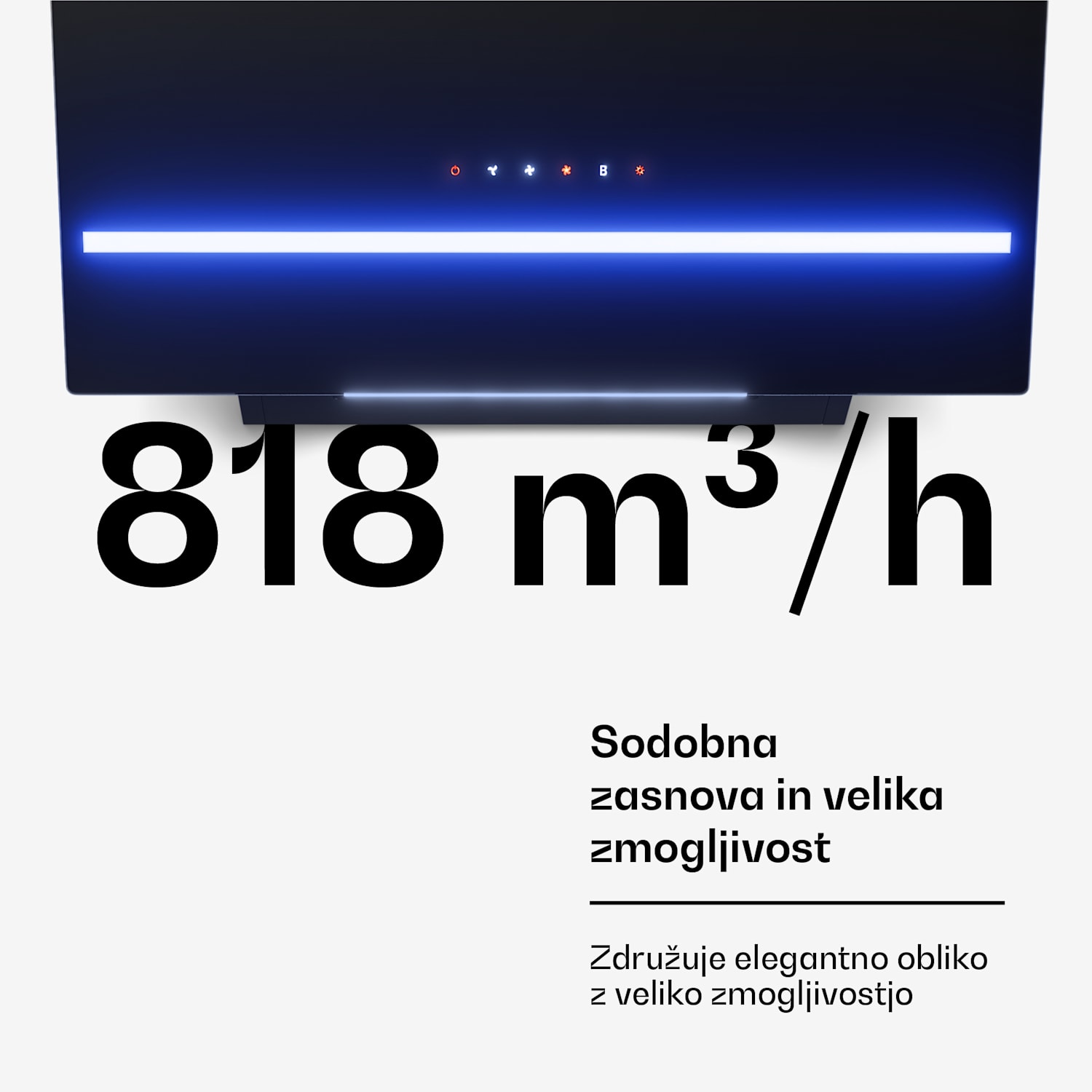 Illuminosa poševna kuhinjska napa | Način odsesavanja in recirkulacije | Minimalistična | 818 m³/h | 60 cm 60 cm