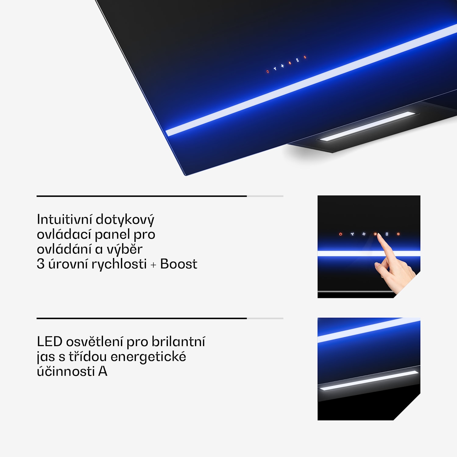 Šikmý odsavač par Illuminosa | Režim odsávání a recirkulace | Minimalistický | 818 m³/h | 90 cm 90 cm