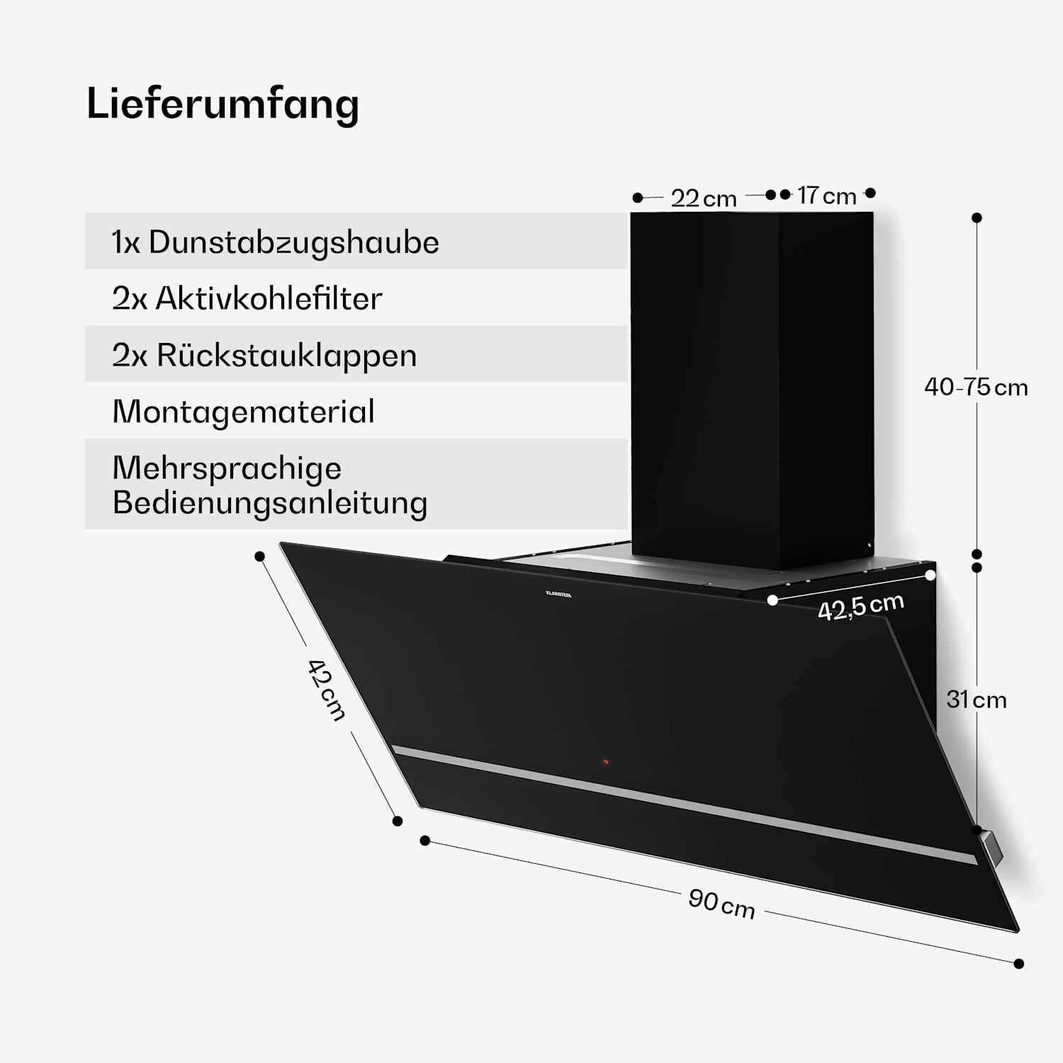 Illuminosa Kopffreihaube | Abluft- und Umluftmodus | Minimalistisch | 818 m³/h | 90 cm 90 cm