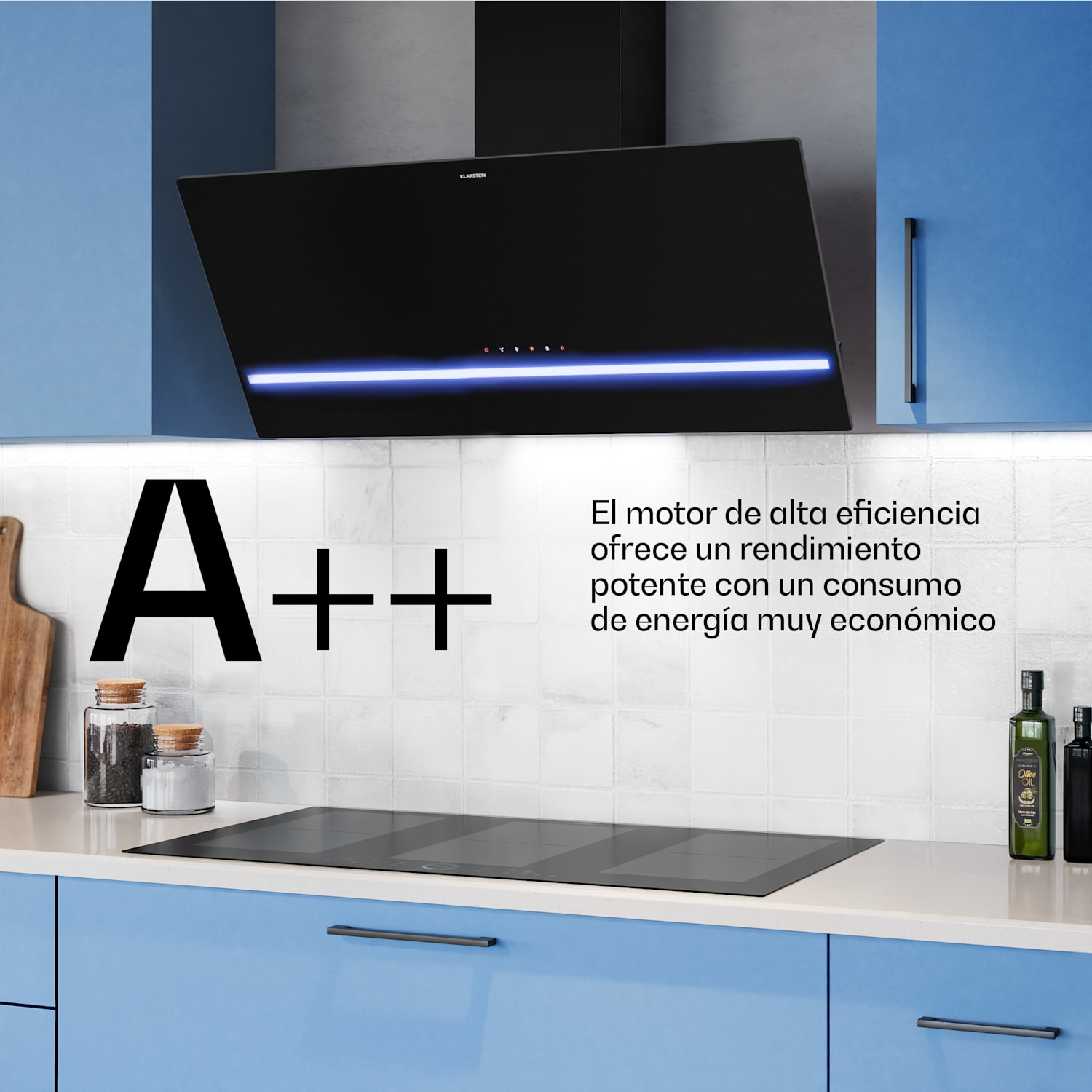 Illuminosa campana inclinada | Modo extracción y recirculación | Minimalista | 818 m³/h | 90 cm 90 cm