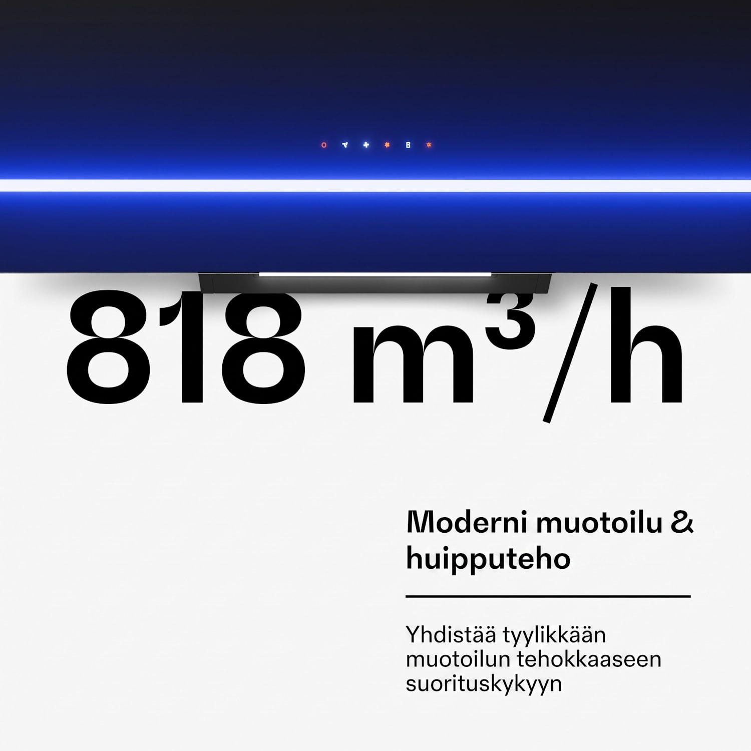 Illuminosa seinäkupu | Poisto- ja kiertoilmatoiminto | Minimalistinen | 818 m³/h | 90 cm 90 cm