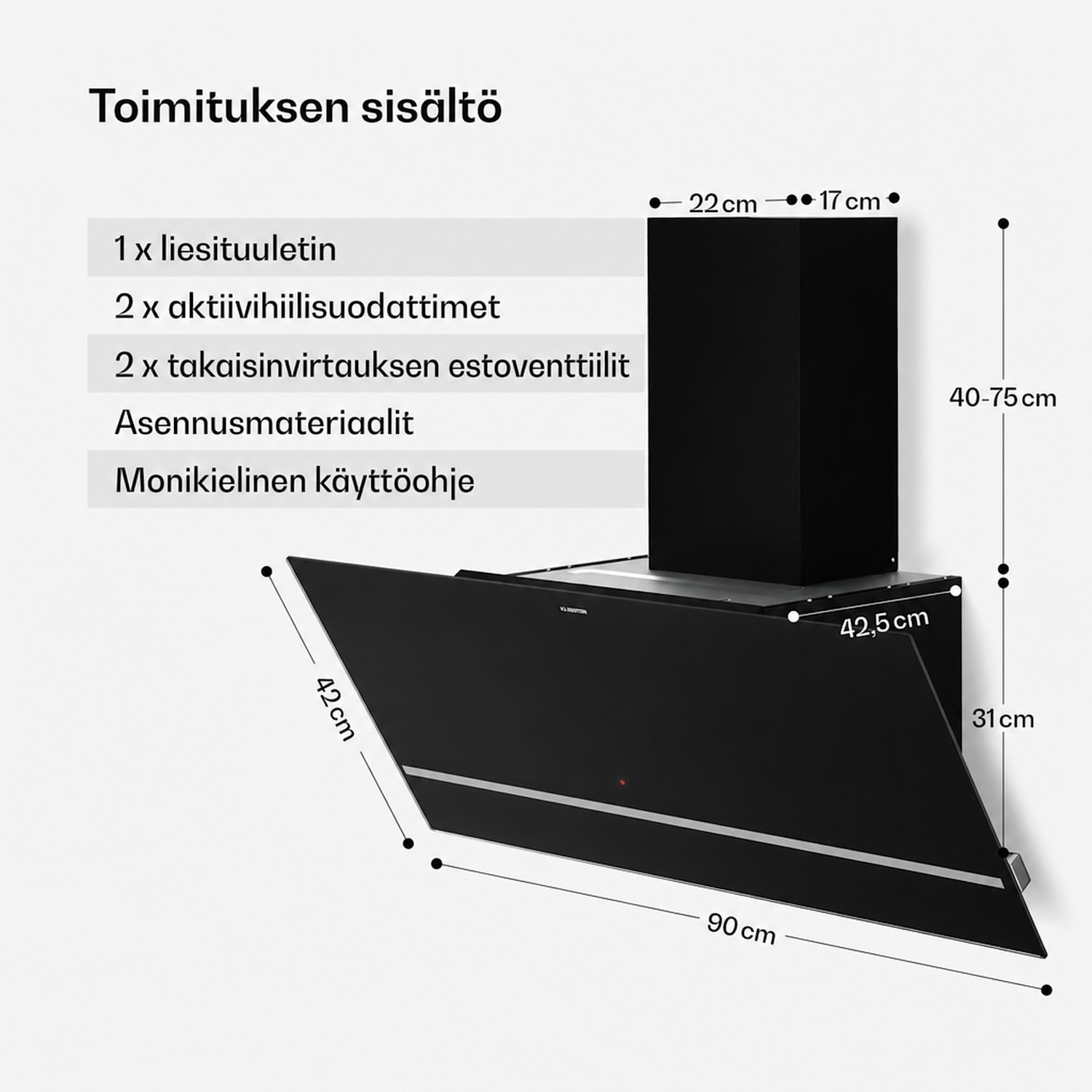 Illuminosa seinäkupu | Poisto- ja kiertoilmatoiminto | Minimalistinen | 818 m³/h | 90 cm 90 cm
