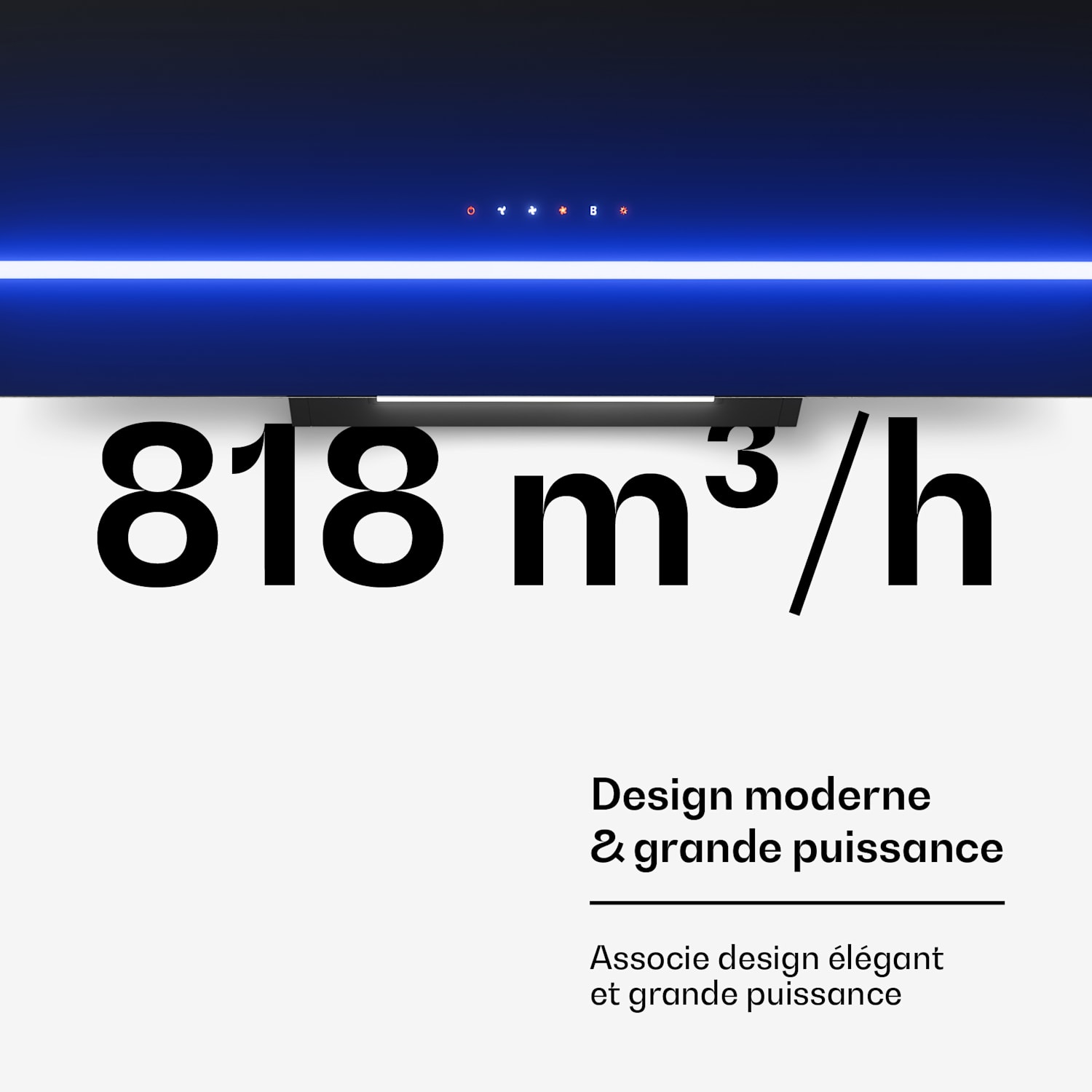 Illuminosa hotte sans cheminée | mode extraction et recyclage | minimaliste | 818 m³/h | 90 cm 90 cm