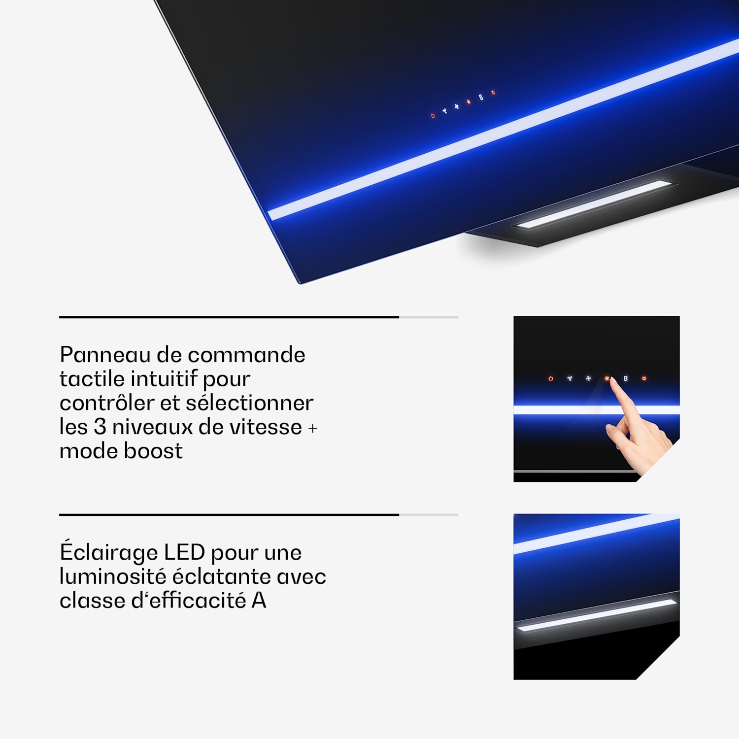 Illuminosa hotte sans cheminée | mode extraction et recyclage | minimaliste | 818 m³/h | 90 cm 90 cm