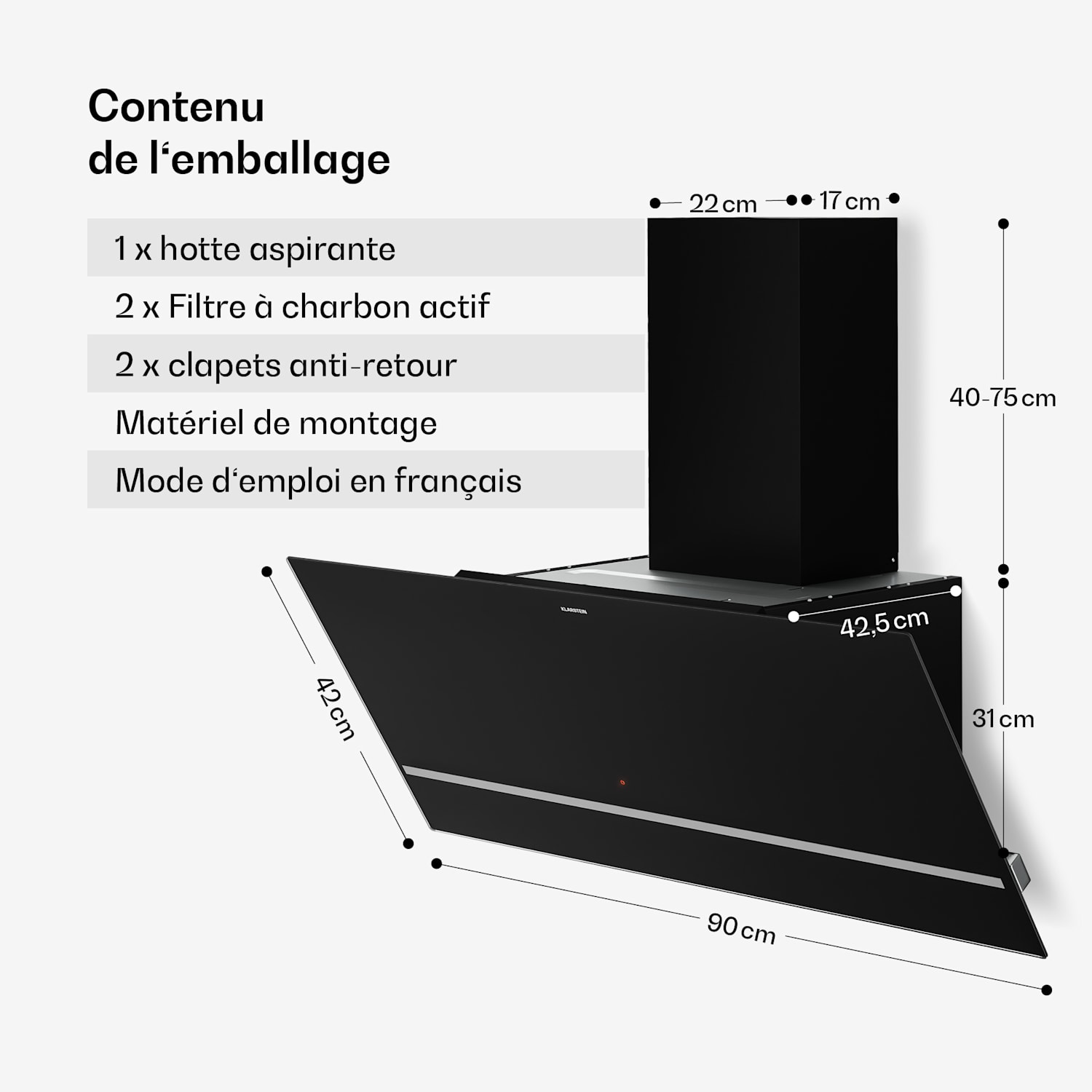 Illuminosa hotte sans cheminée | mode extraction et recyclage | minimaliste | 818 m³/h | 90 cm 90 cm