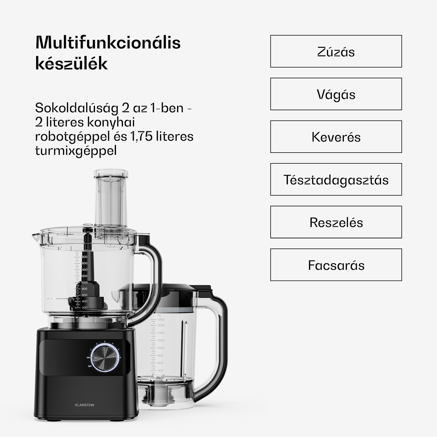 Velaire konyhai robotgép turmixgéppel dagasztáshoz, habveréshez és gyümölcslé készítéshez 1200 W 2 l konyhai robotgép/ turmixgép 1,75 l 