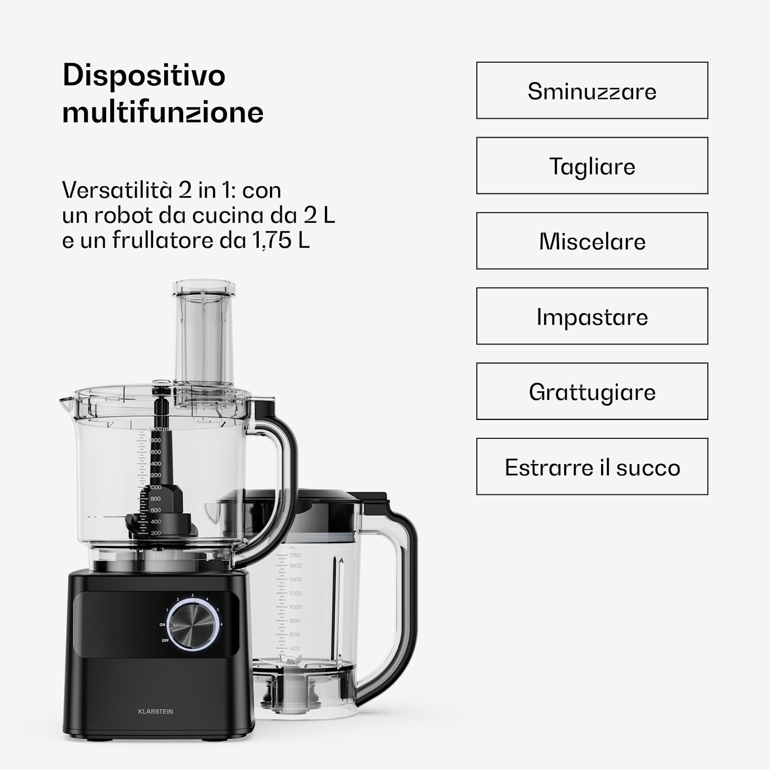 Velaire - Robot da cucina con frullatore, impastare, montare & spremere, 1200 W, robot da cucina da 2 l/frullatore da 1,75 l 
