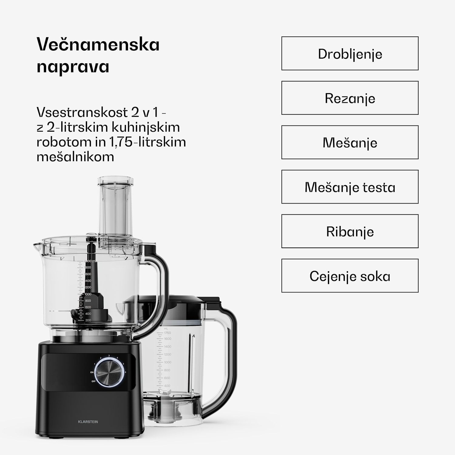 Velaire kuhinjski robot z mešalnikom za gnetenje, stepanje in sočenje 1200 W 2 l kuhinjski robot/mešalnik 1,75 l 