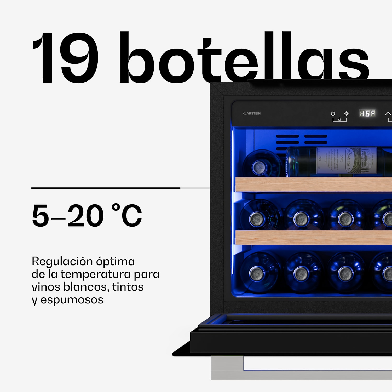 Illuminosa frigorífico de vino empotrable | Moderno | Protección UV | 61 litros | 19 botellas | 60 cm 19 botellas