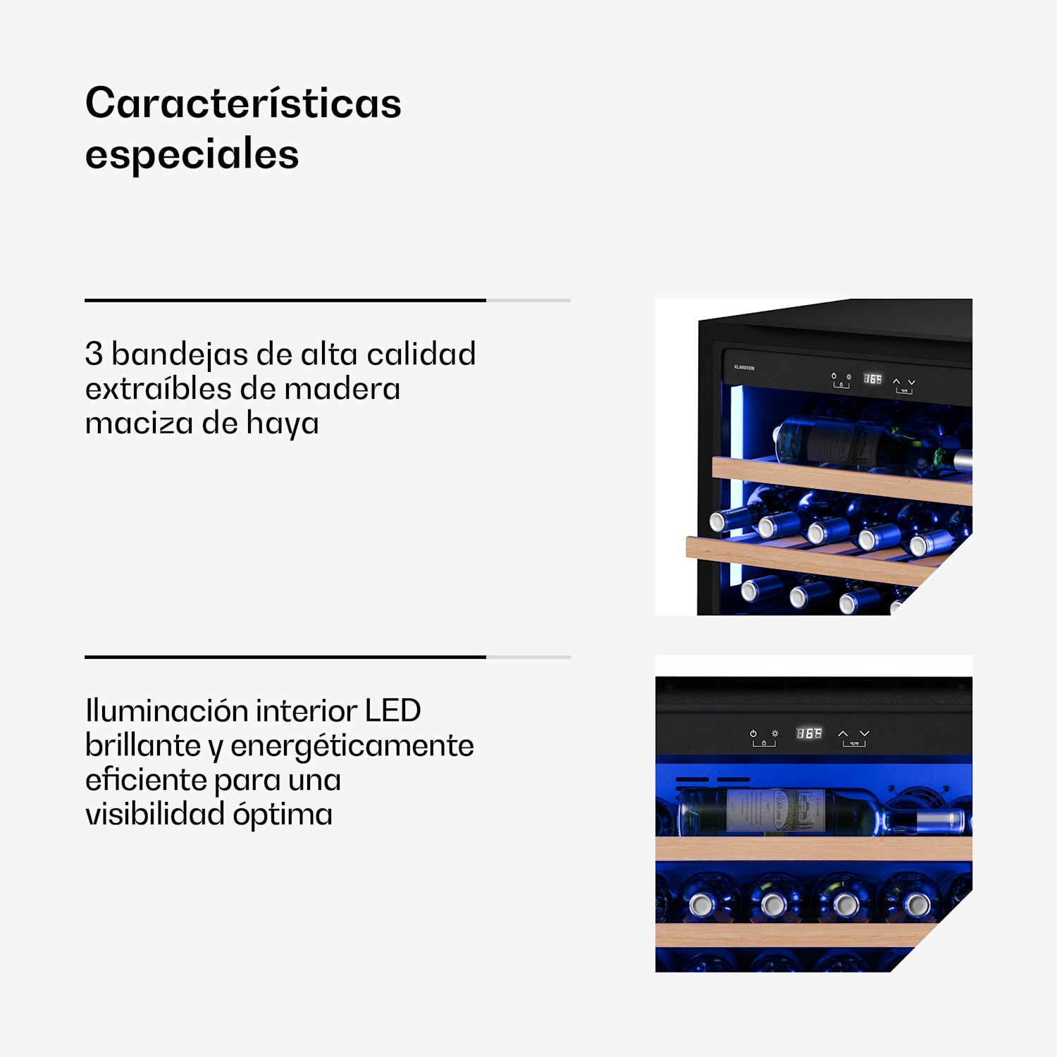 Illuminosa frigorífico de vino empotrable | Moderno | Protección UV | 61 litros | 19 botellas | 60 cm 19 botellas