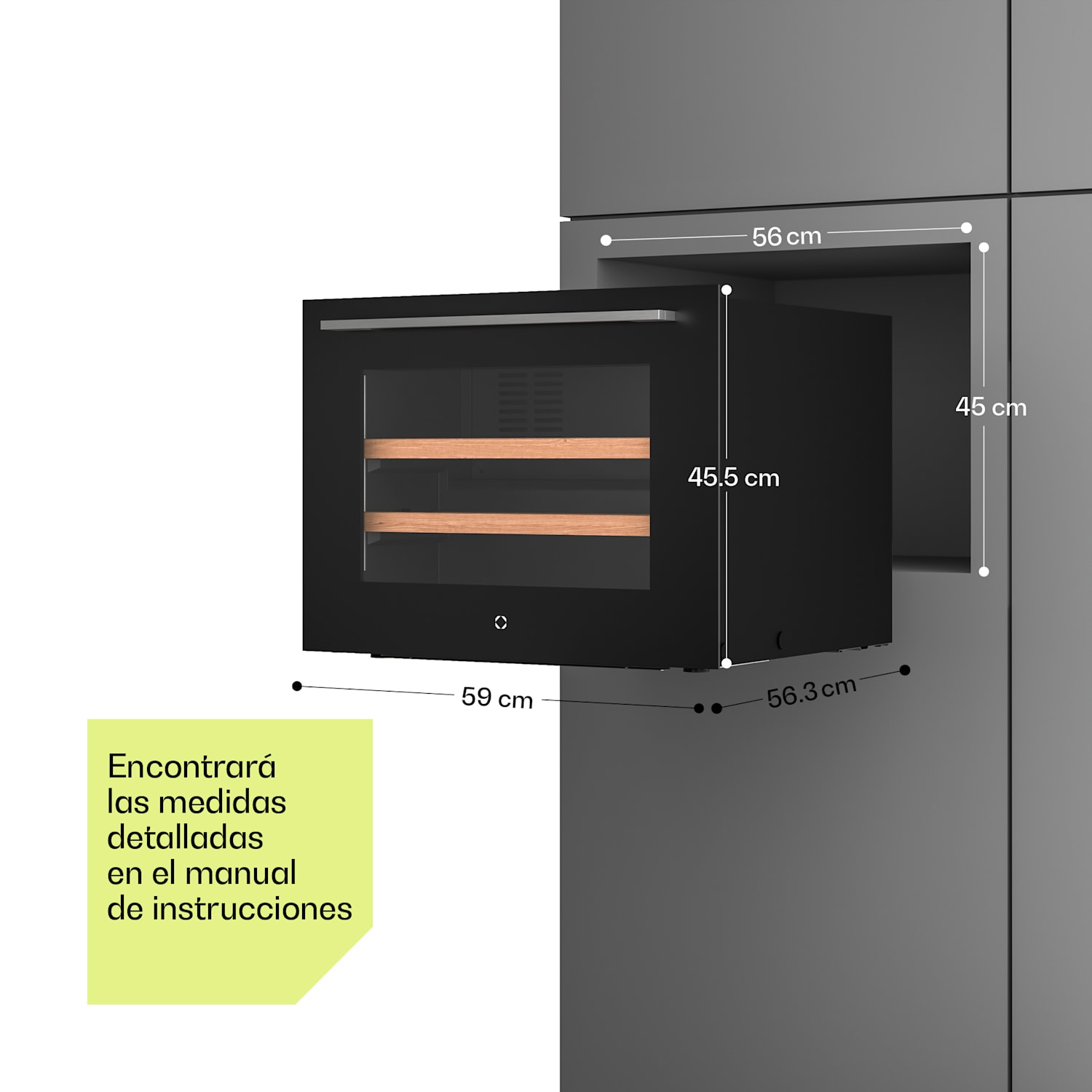 Illuminosa frigorífico de vino empotrable | Moderno | Protección UV | 61 litros | 19 botellas | 60 cm 19 botellas