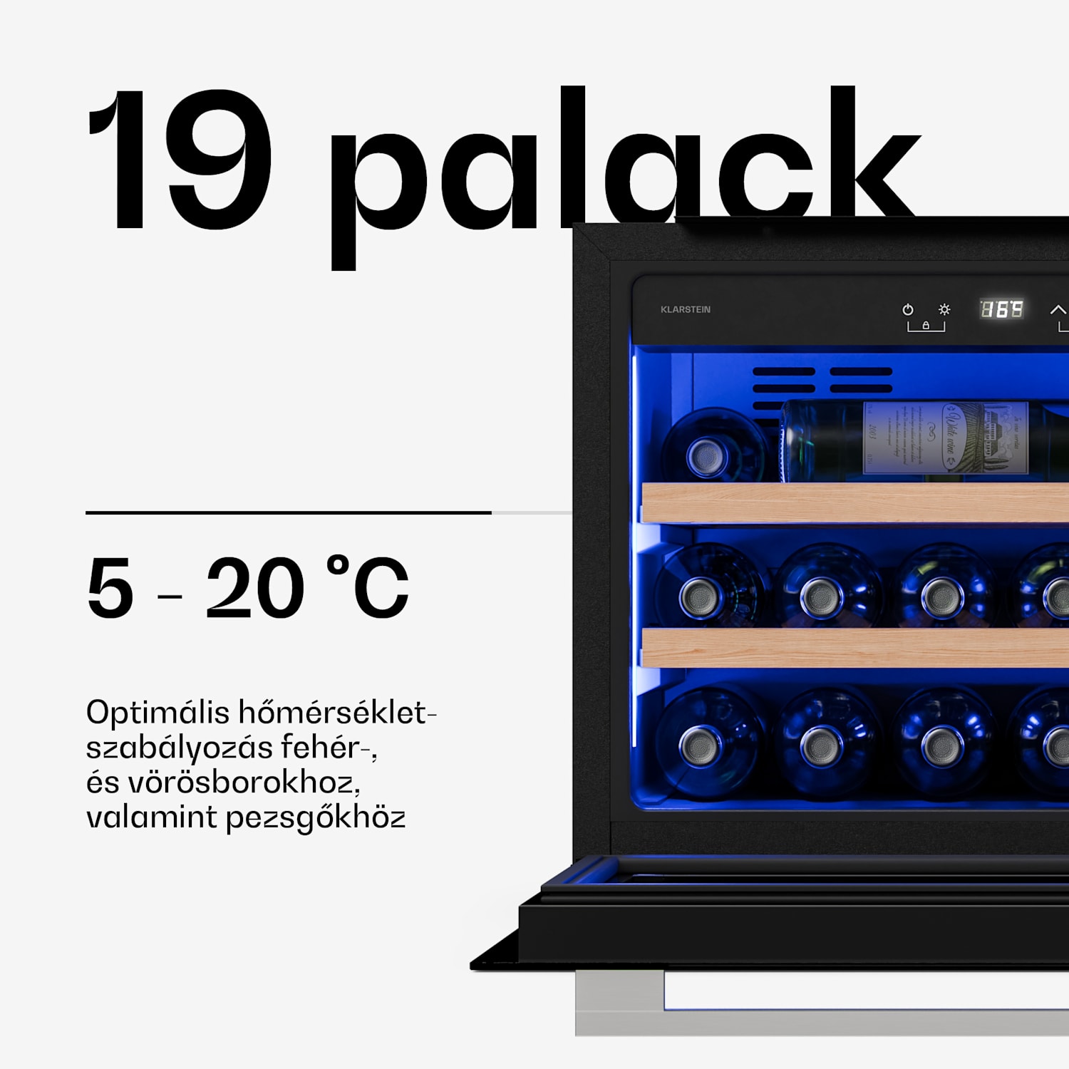 Illuminosa beépített borhűtő | Modern | UV védelem | 61 liter | 19 palack | 60 cm 19 palackok