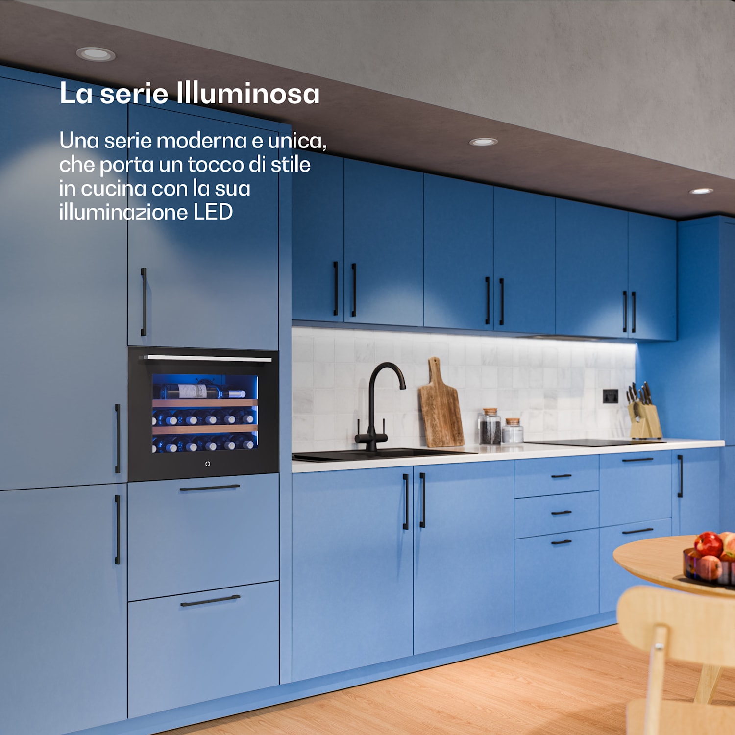 Illuminosa - Cantinetta vino da incasso | Moderna | Protezione UV | 61 litri | 19 bottiglie | 60 cm 19 bottiglie