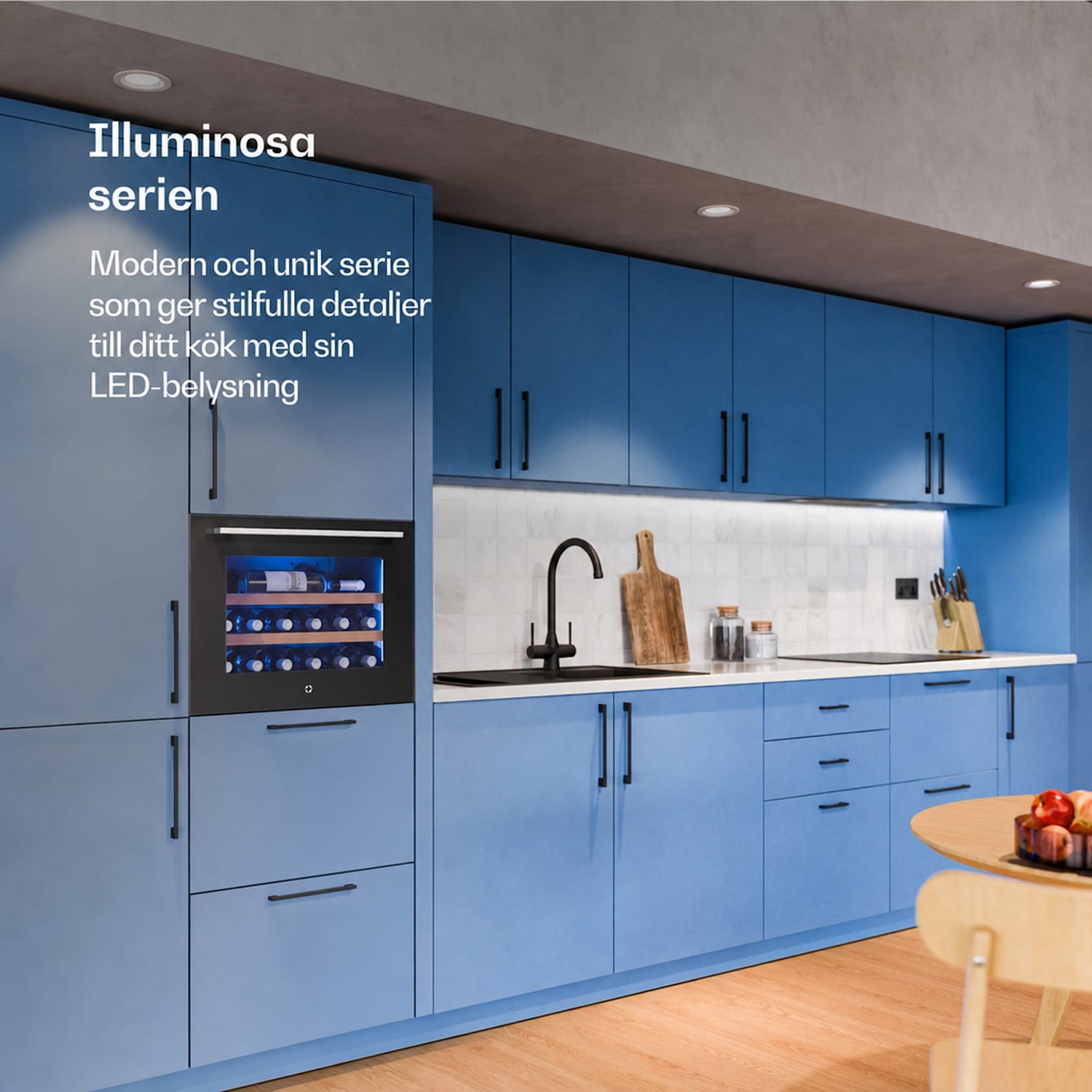 Illuminosa inbyggd vinkyl | Modern | UV-skydd | 61 liter | 19 flaskor | 60 cm 1 kylzon | 19 flaskor