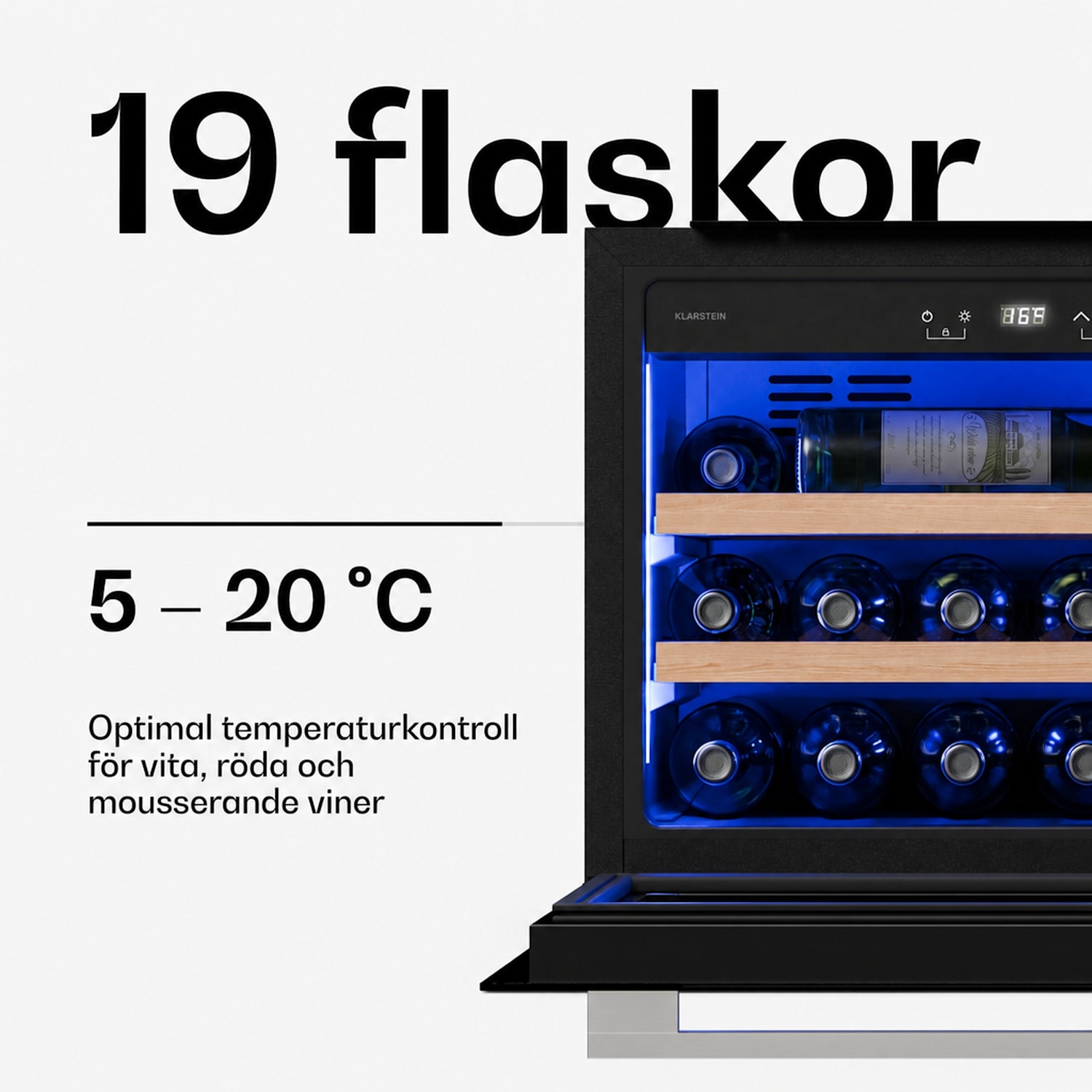 Illuminosa inbyggd vinkyl | Modern | UV-skydd | 61 liter | 19 flaskor | 60 cm 1 kylzon | 19 flaskor