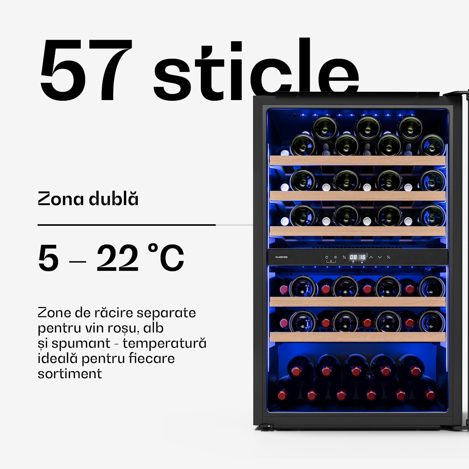 Illuminosa frigider de vin încorporabil | Cu două zone | Protecție UV | 143 litri | 57 sticle | 60 cm 57 de sticle