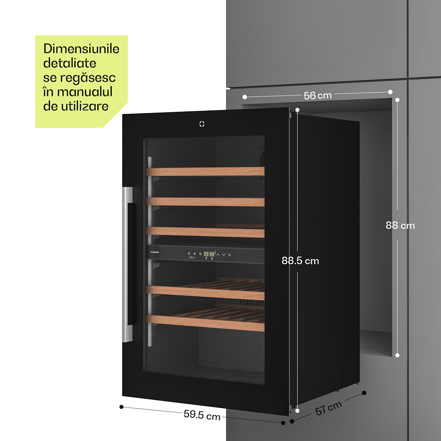 Illuminosa frigider de vin încorporabil | Cu două zone | Protecție UV | 143 litri | 57 sticle | 60 cm 57 de sticle