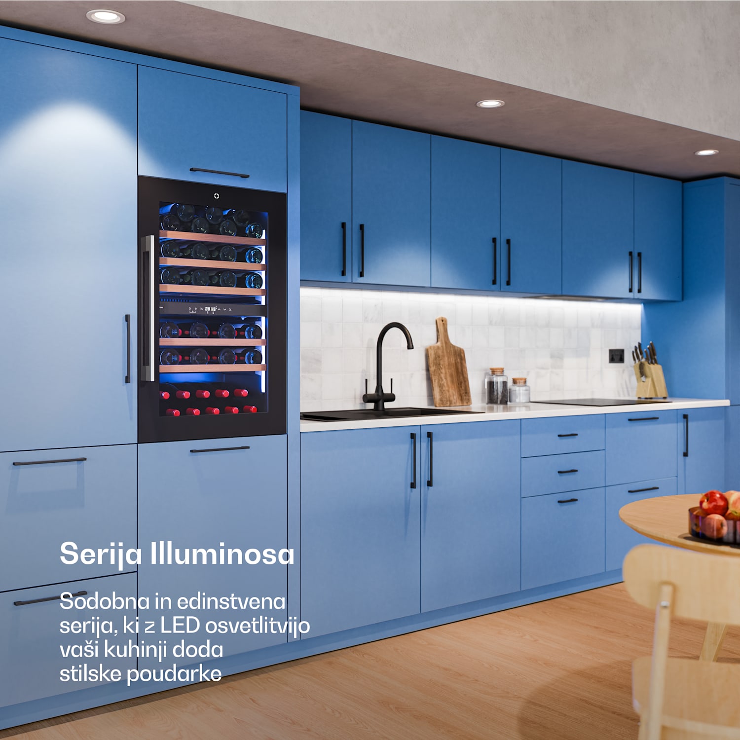 Illuminosa vgradni hladilnik za vino | Dvojna cona | UV zaščita | 143 litrov | 57 steklenic | 60 cm 57 steklenic