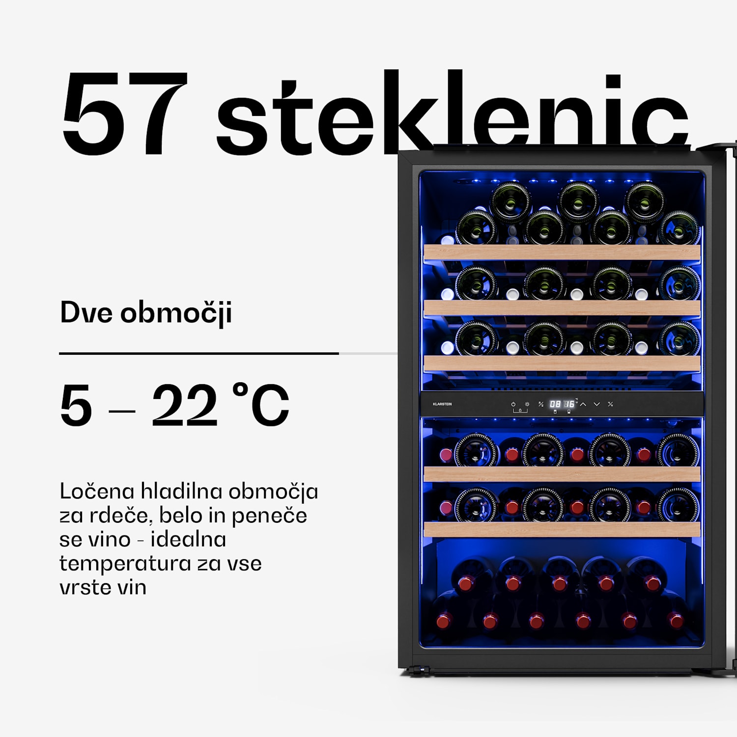 Illuminosa vgradni hladilnik za vino | Dvojna cona | UV zaščita | 143 litrov | 57 steklenic | 60 cm 57 steklenic